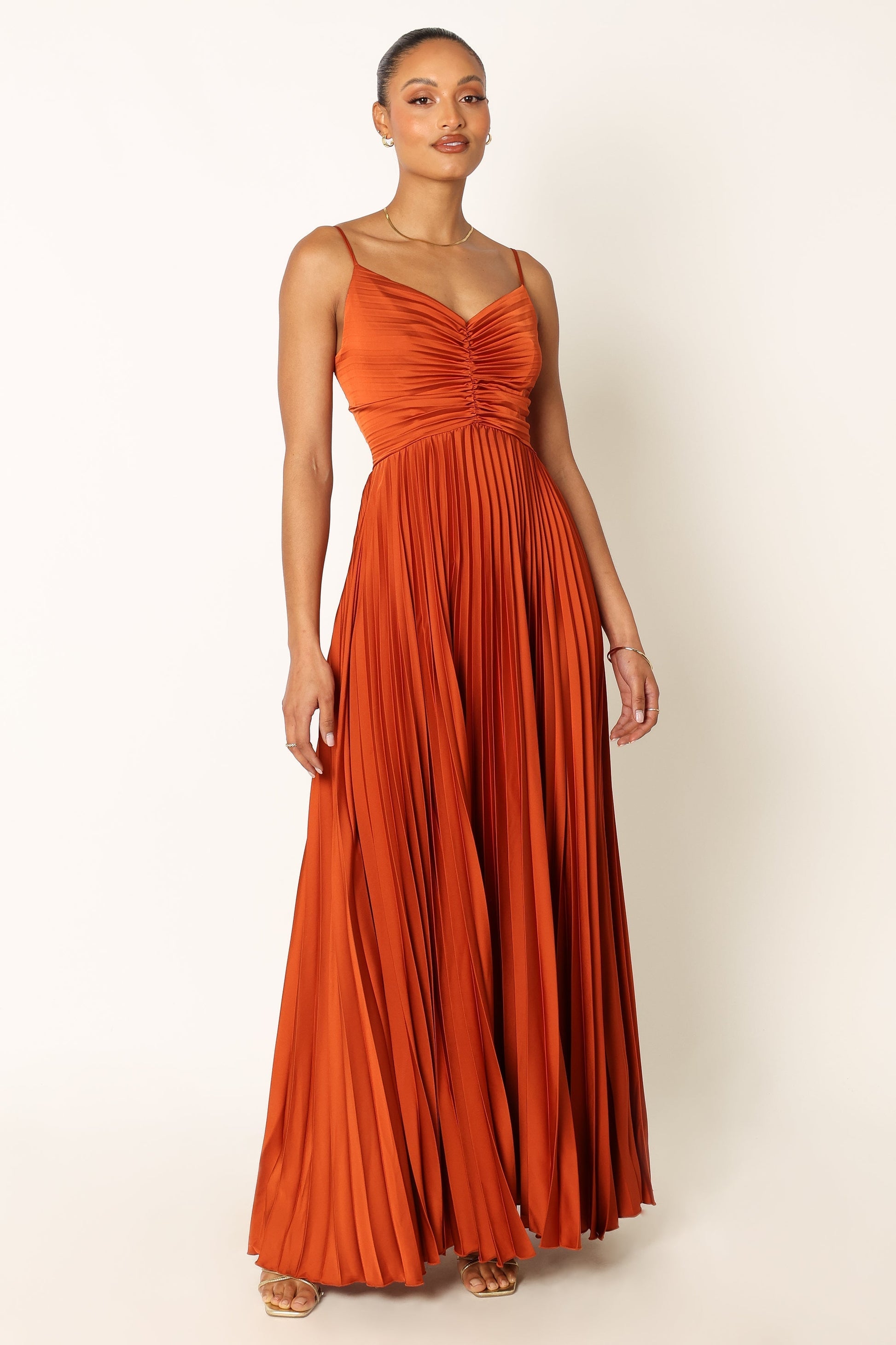 Naira Pleated Maxi Dress Sunset Orange 2
