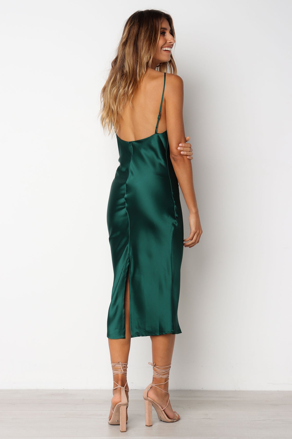 Persia Satin Midi Dress in Sage Green 6