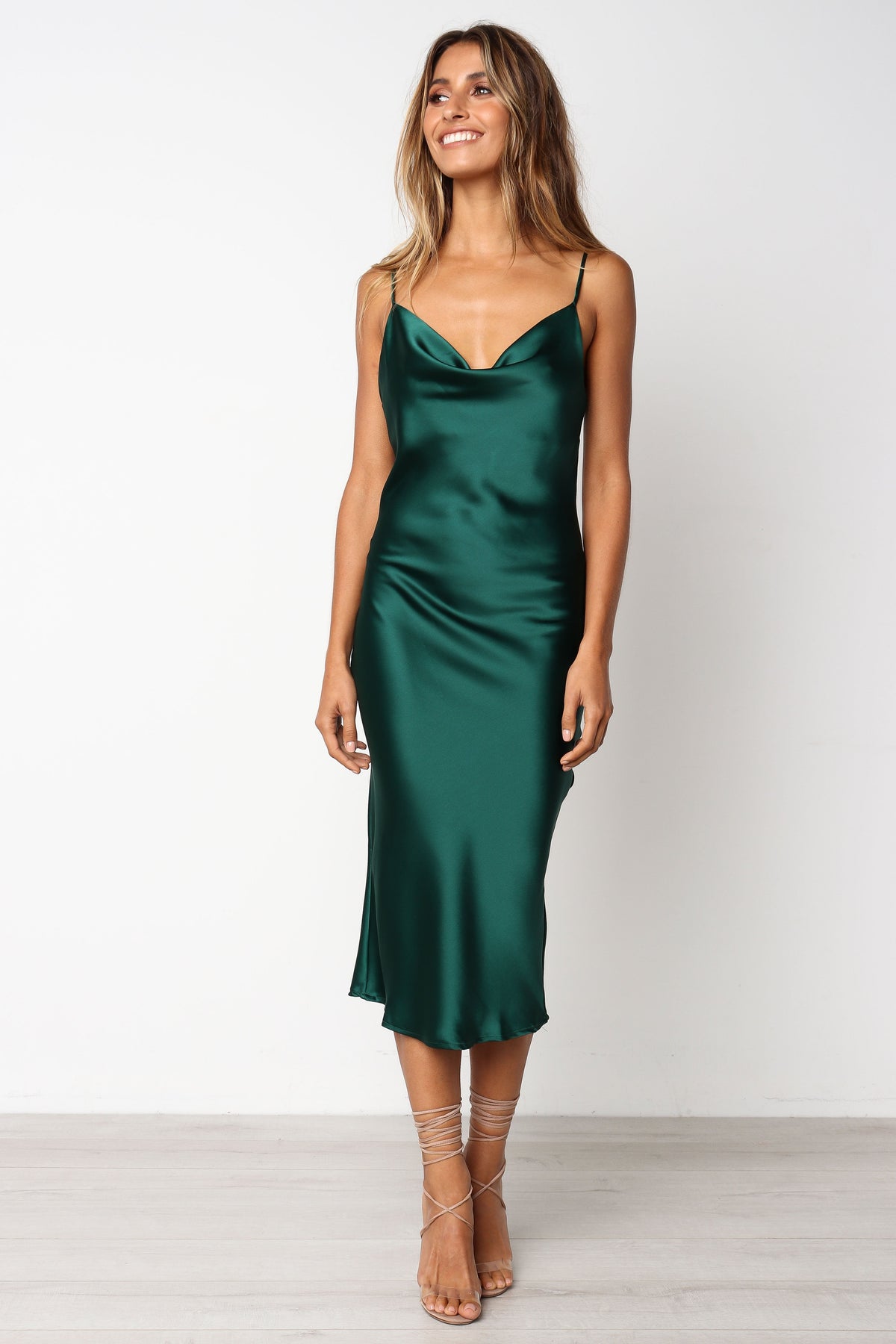 Persia Satin Midi Dress in Sage Green 1