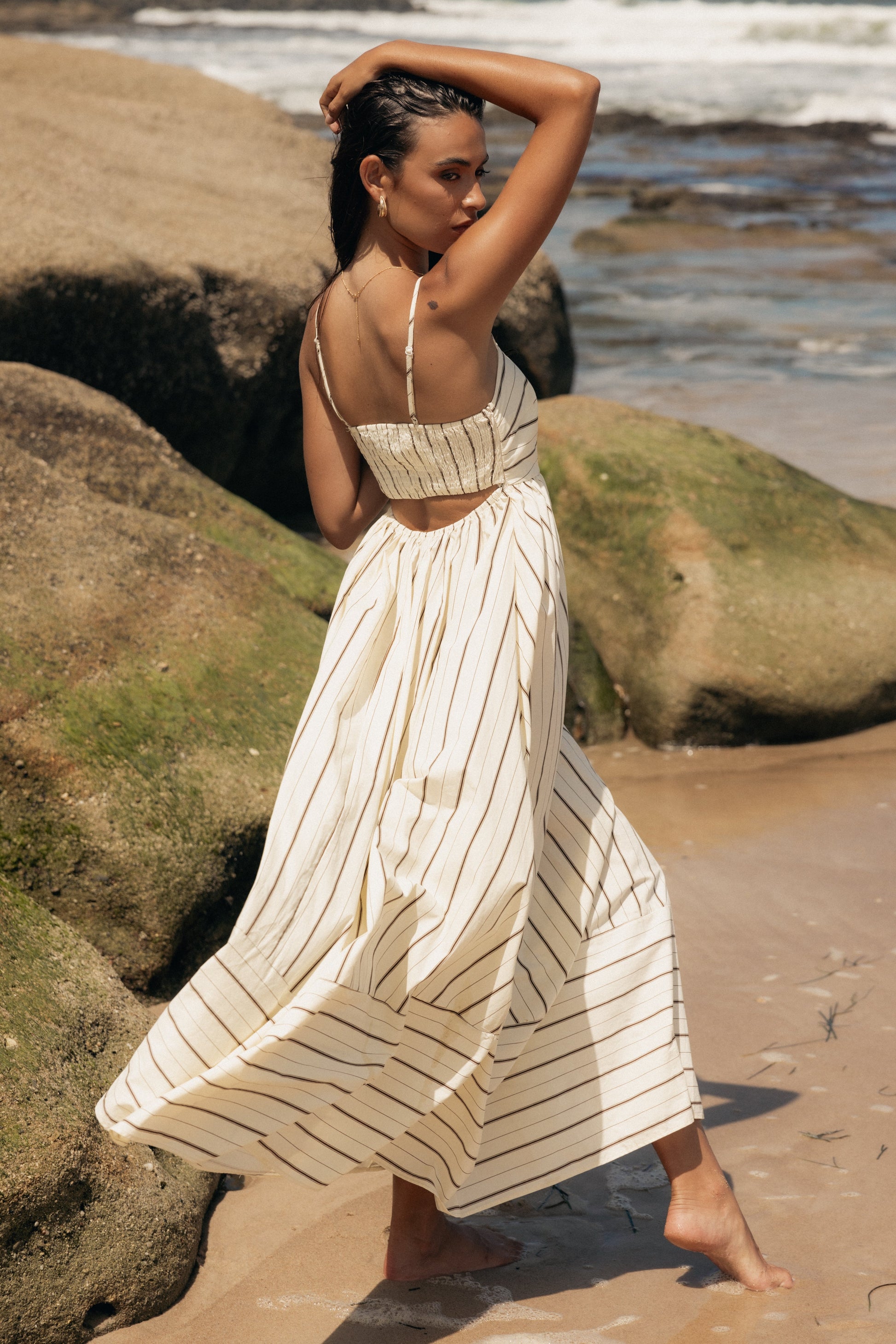 Pixie Burgundy Maxi Dress Beige Tan 2