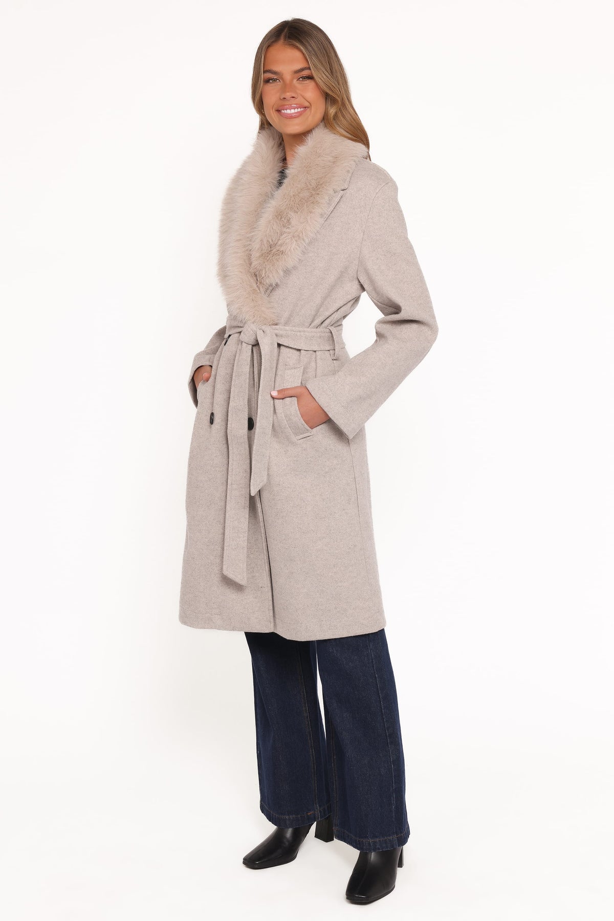 Nina Faux Fur Collar Coat Cream 4