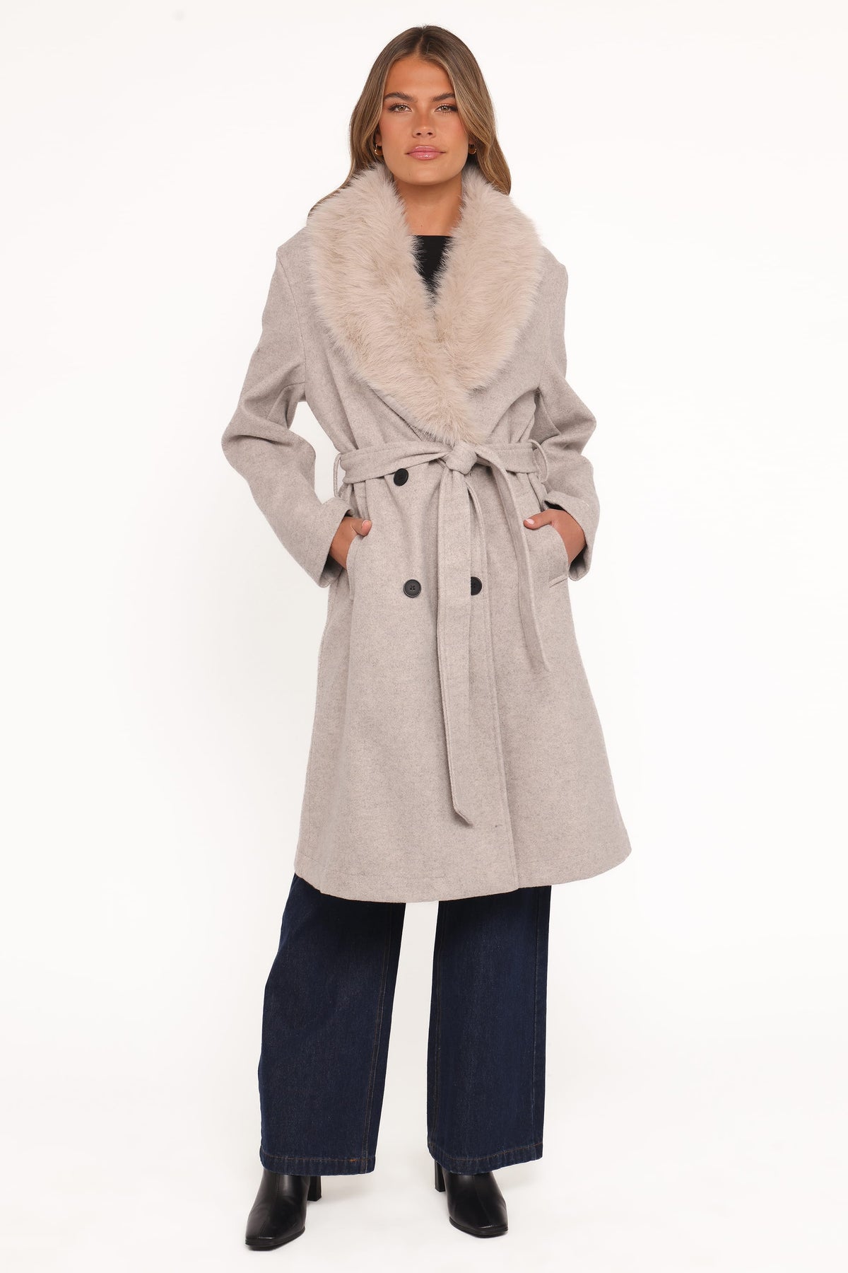 Nina Faux Fur Collar Coat Cream 6