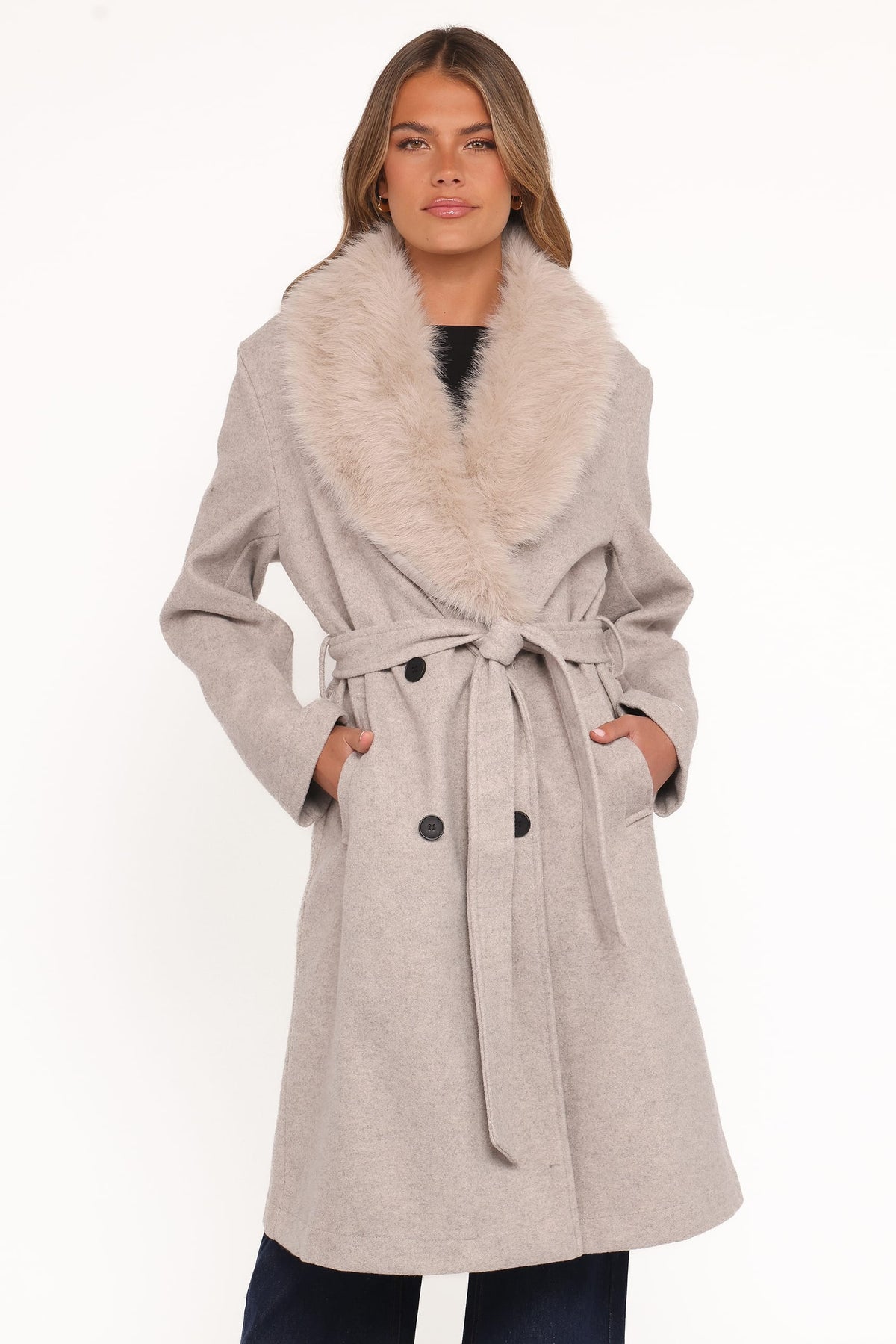 Nina Faux Fur Collar Coat Cream 2