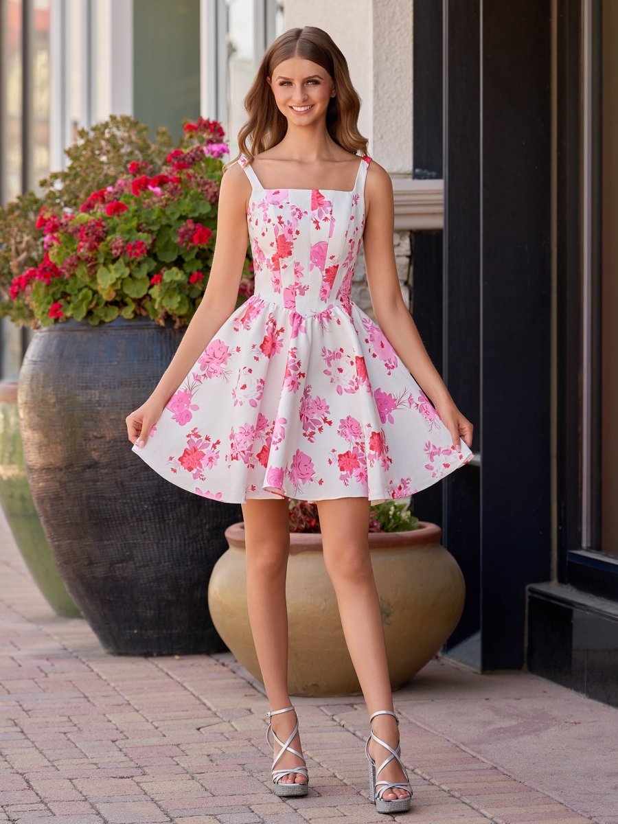 Rosalie Floral Satin A-Line Dress Pink 8