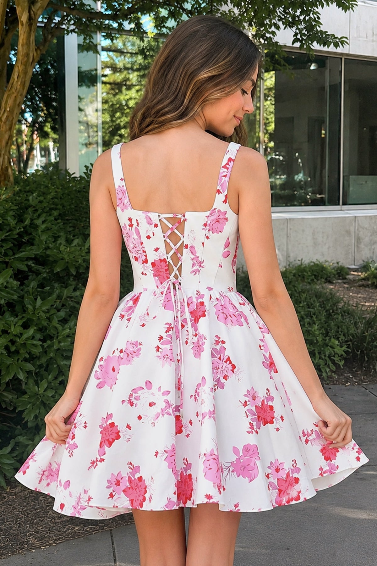 Rosalie Floral Satin A-Line Dress Pink 2