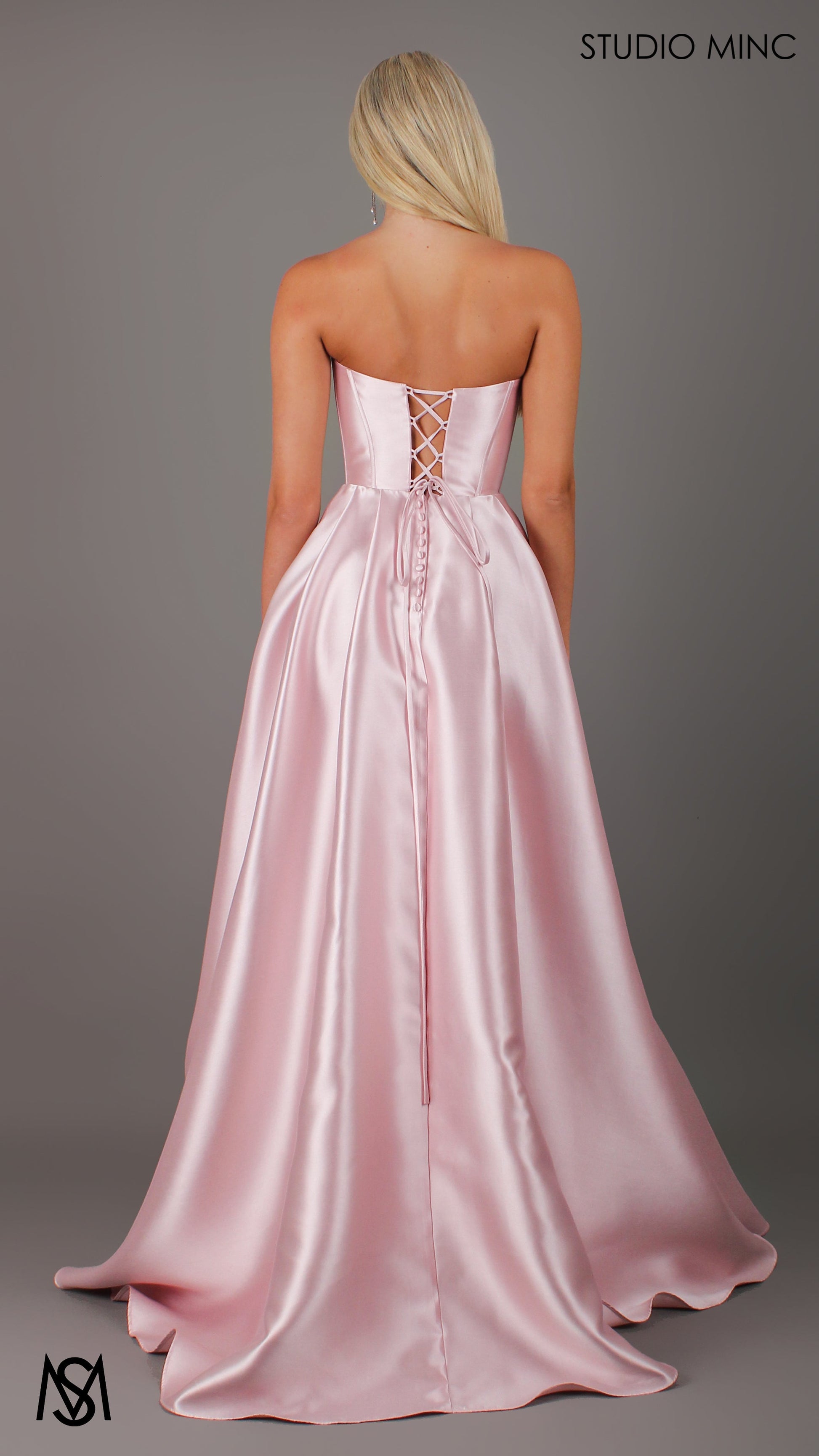 Honey Mikado Ball Gown Light Pink formal Dress | Strapless corset pearl detail Mikado satin ball gown 4