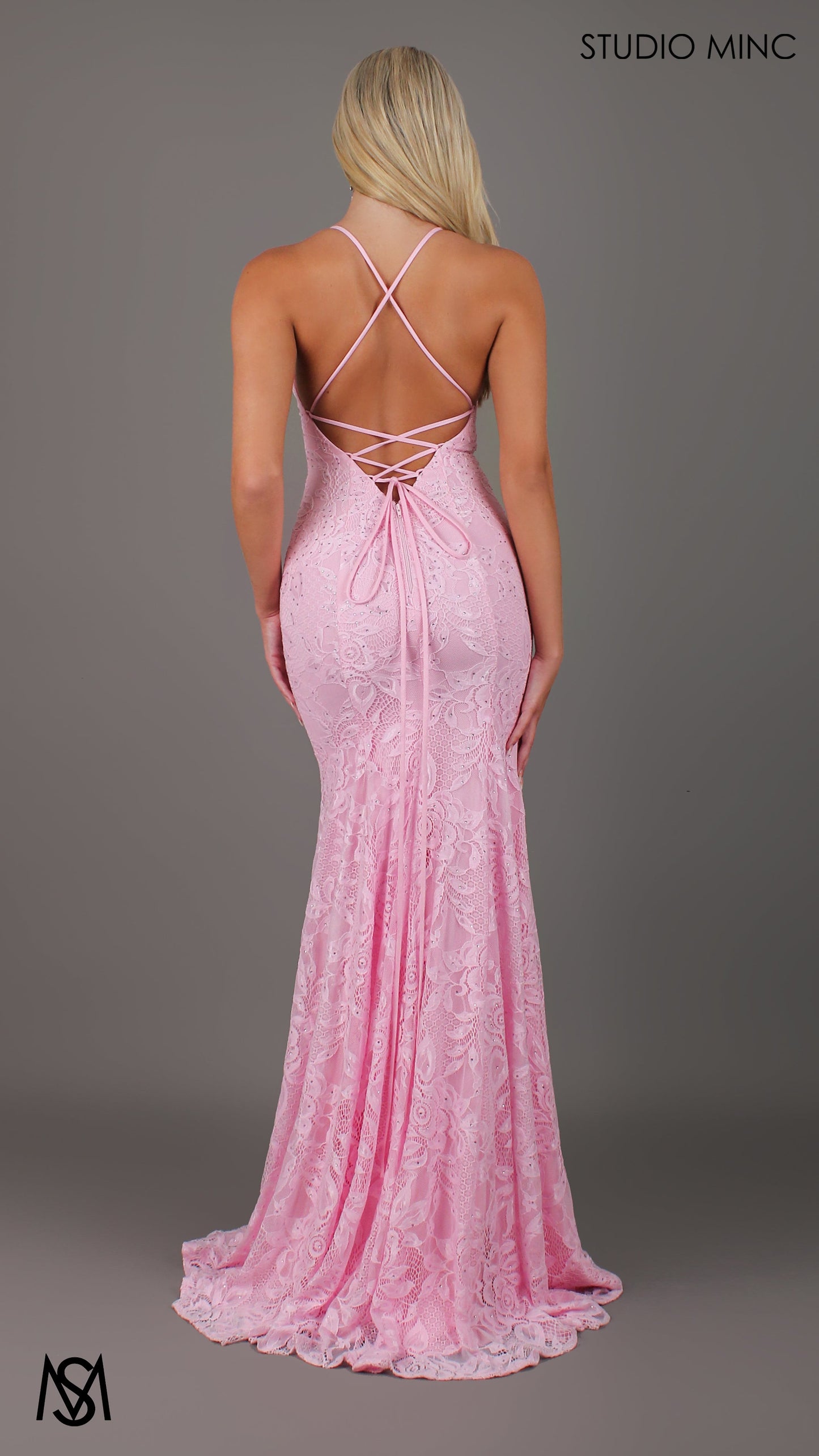 Jasmine Lace Mermaid Dress Light Pink formal dress | lace V neckline fitted mermaid lace up 2