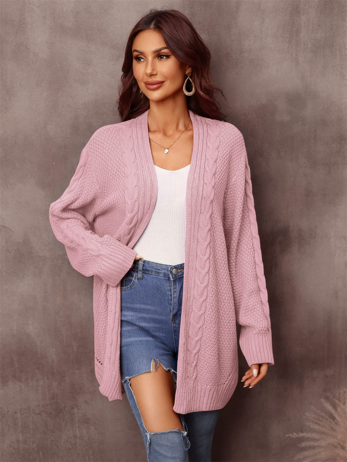 Ludlow Cable Knit Cardigan in Blush Pink 2