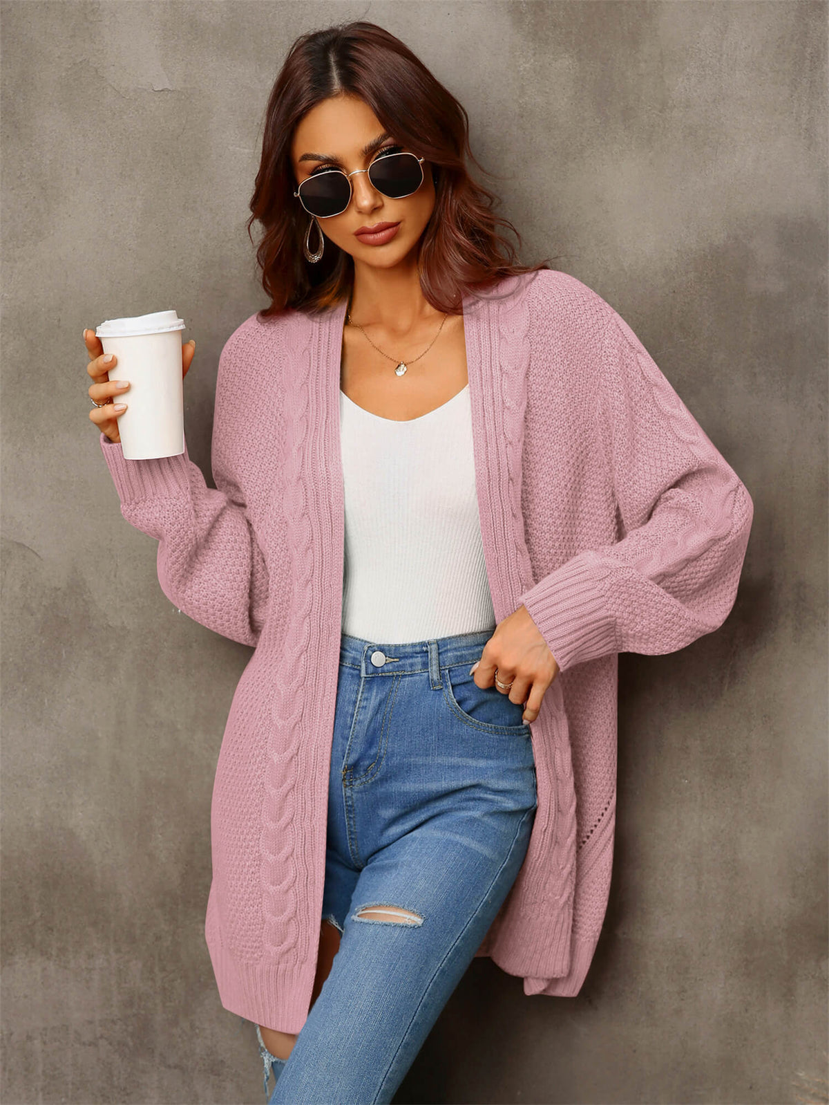Ludlow Cable Knit Cardigan in Blush Pink 3