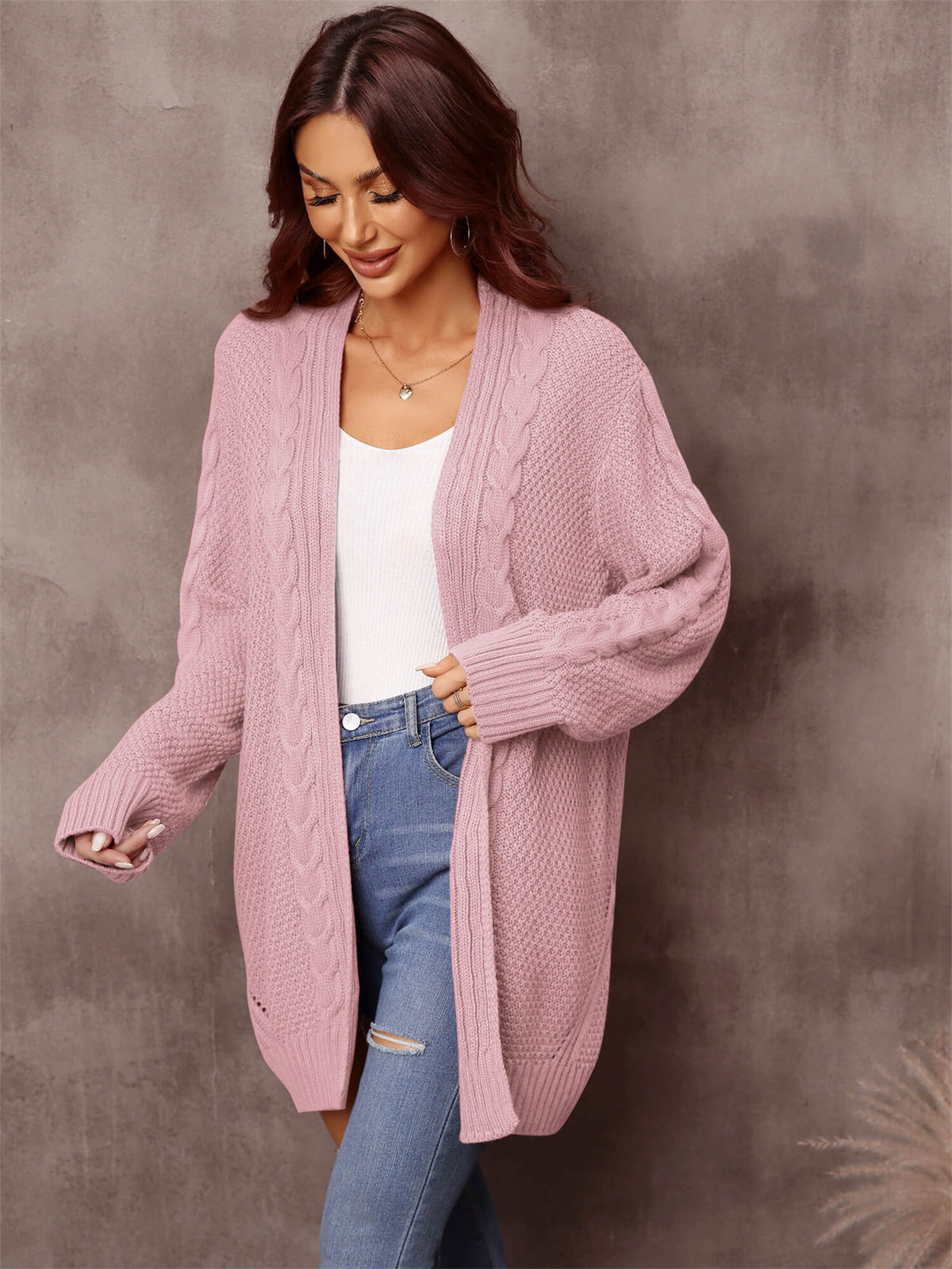 Ludlow Cable Knit Cardigan in Blush Pink 4