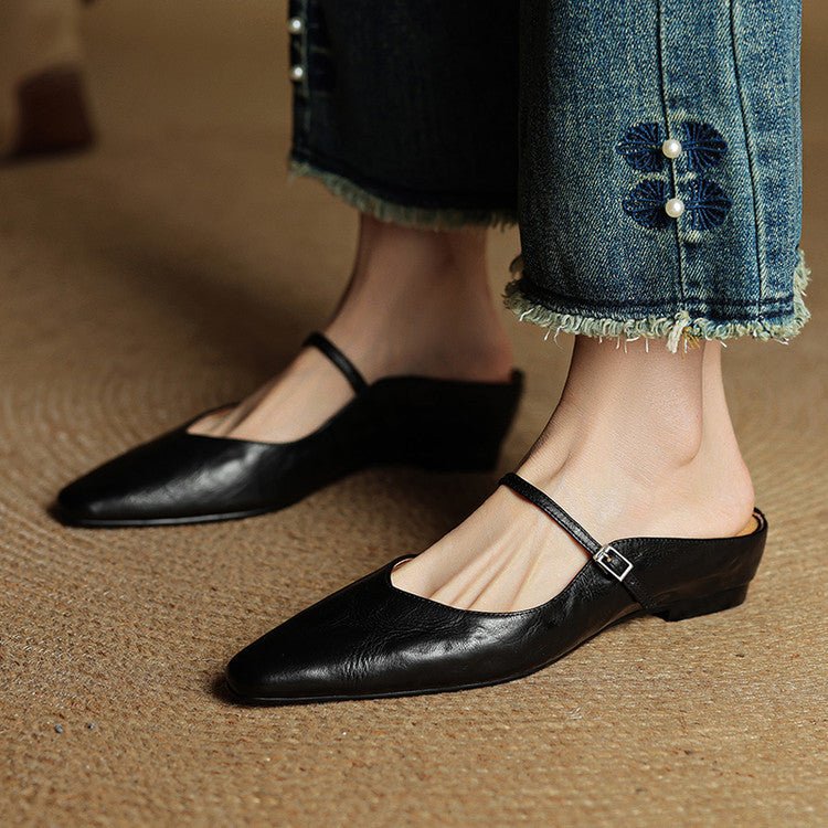 Layla Mary Jane Leather Mules Maroon 3