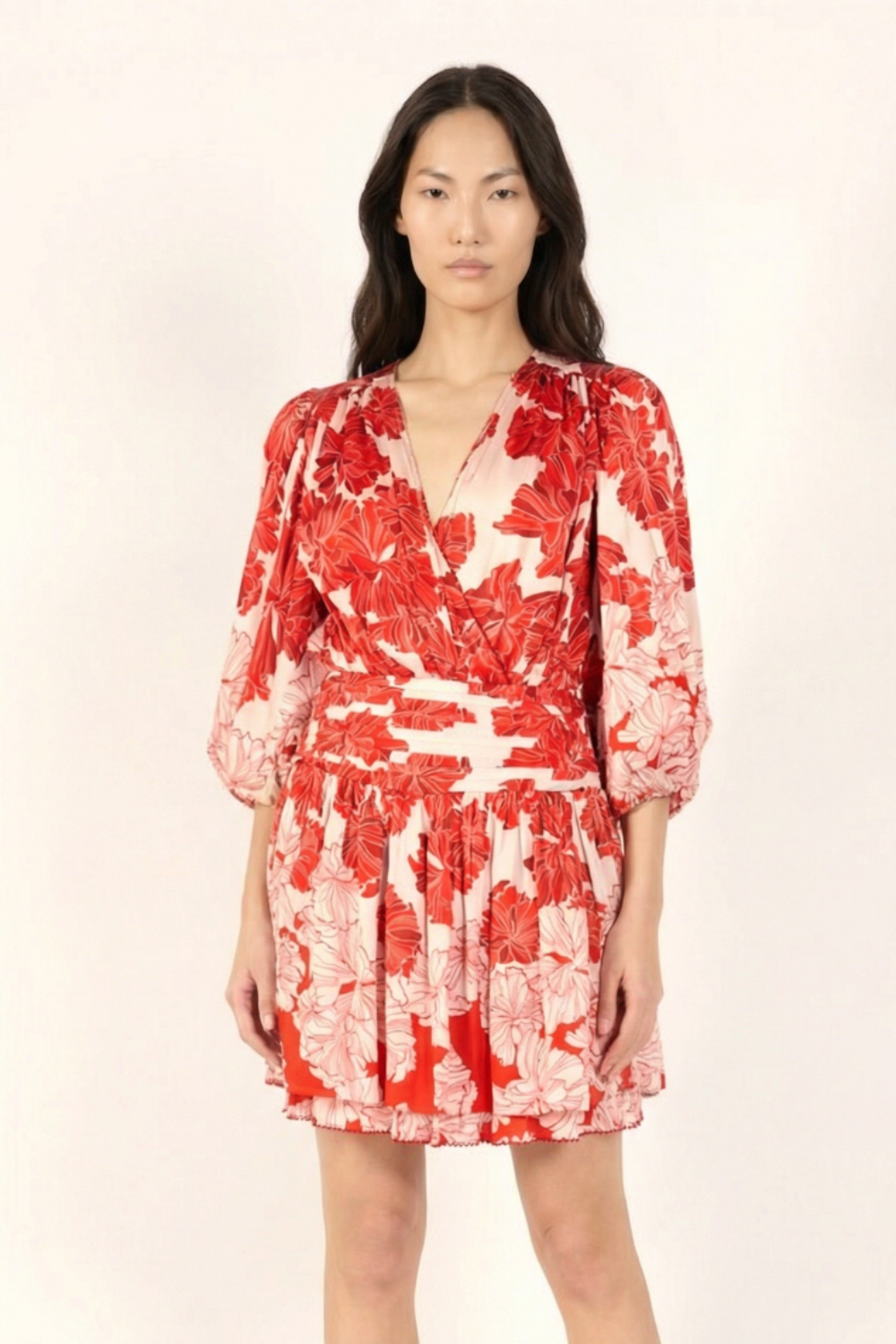 Colleen Jacquard Mini Dress Red Flower Bunch 1