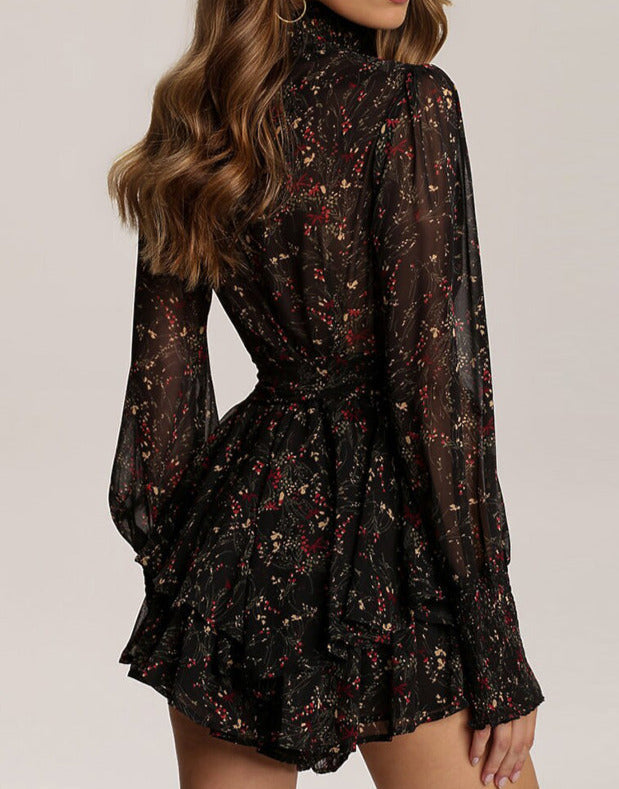 Leila Floral Midi Dress in Black Burgundy 3