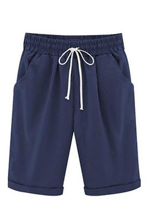 Isabelle Linen Shorts with Sash Navy Blue 4