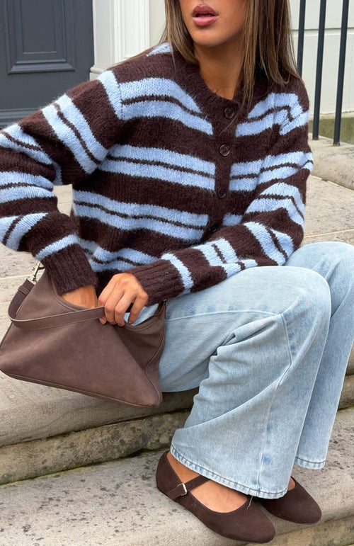 Olivia Striped Knit Cardigan Chocolate 1