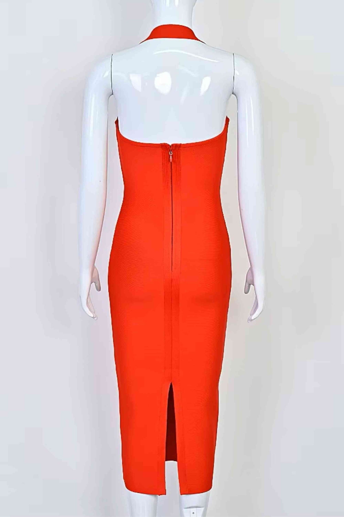 Raya Bodycon Midi Dress in Black Lipstick Red 6