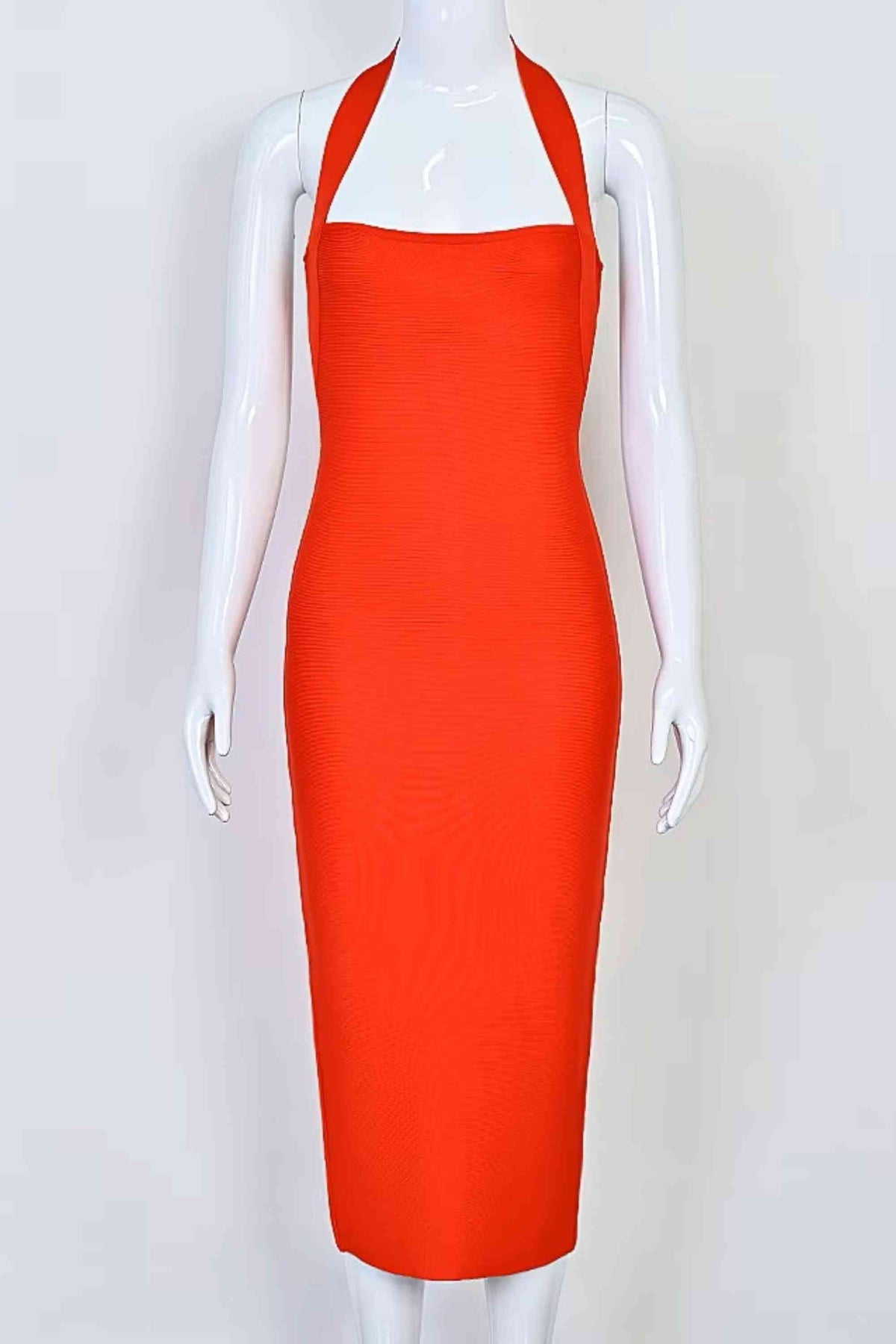 Raya Bodycon Midi Dress in Black Lipstick Red 5