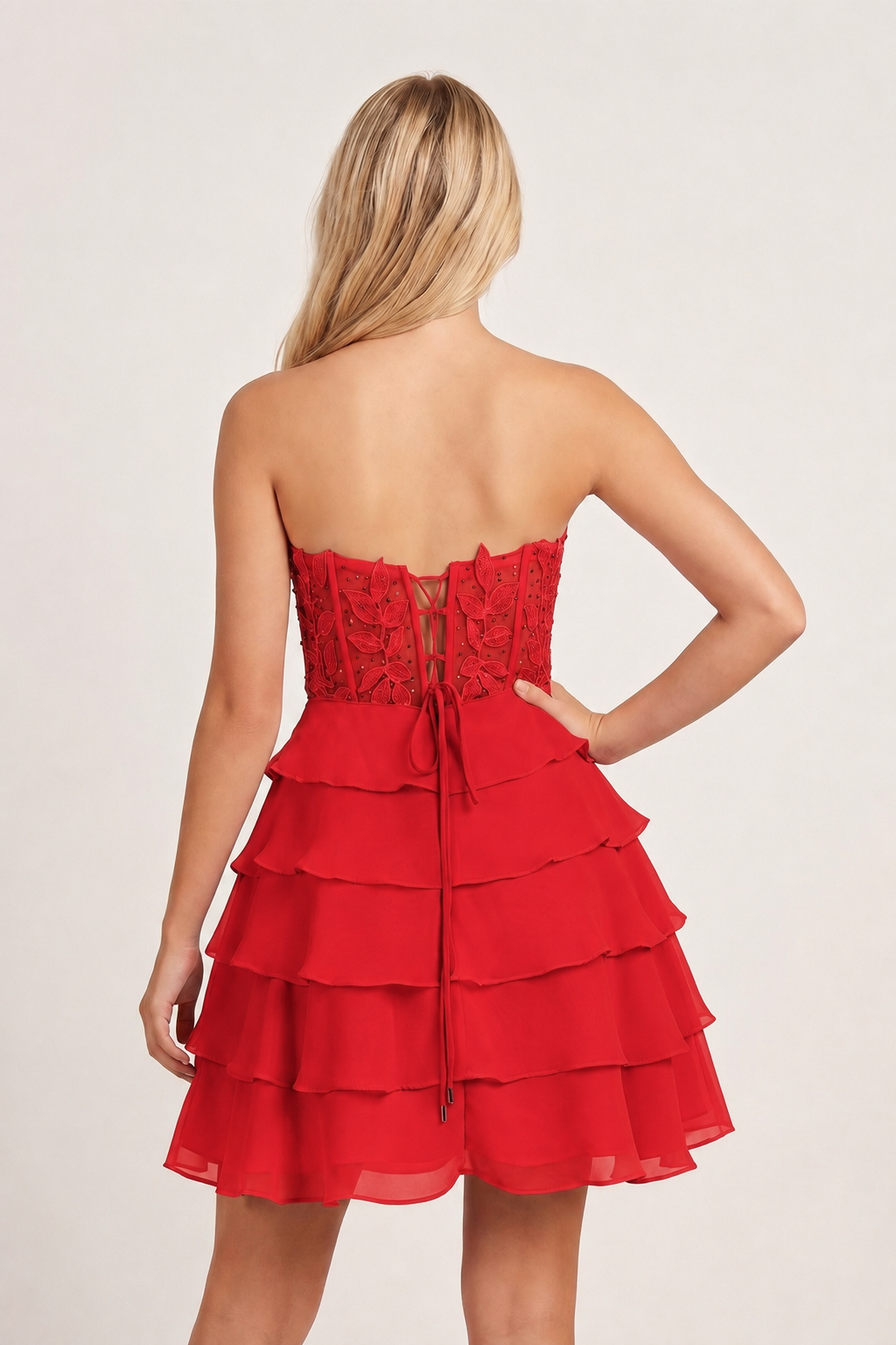 Delphine Tiered Corset Homecoming Dress Blue 9