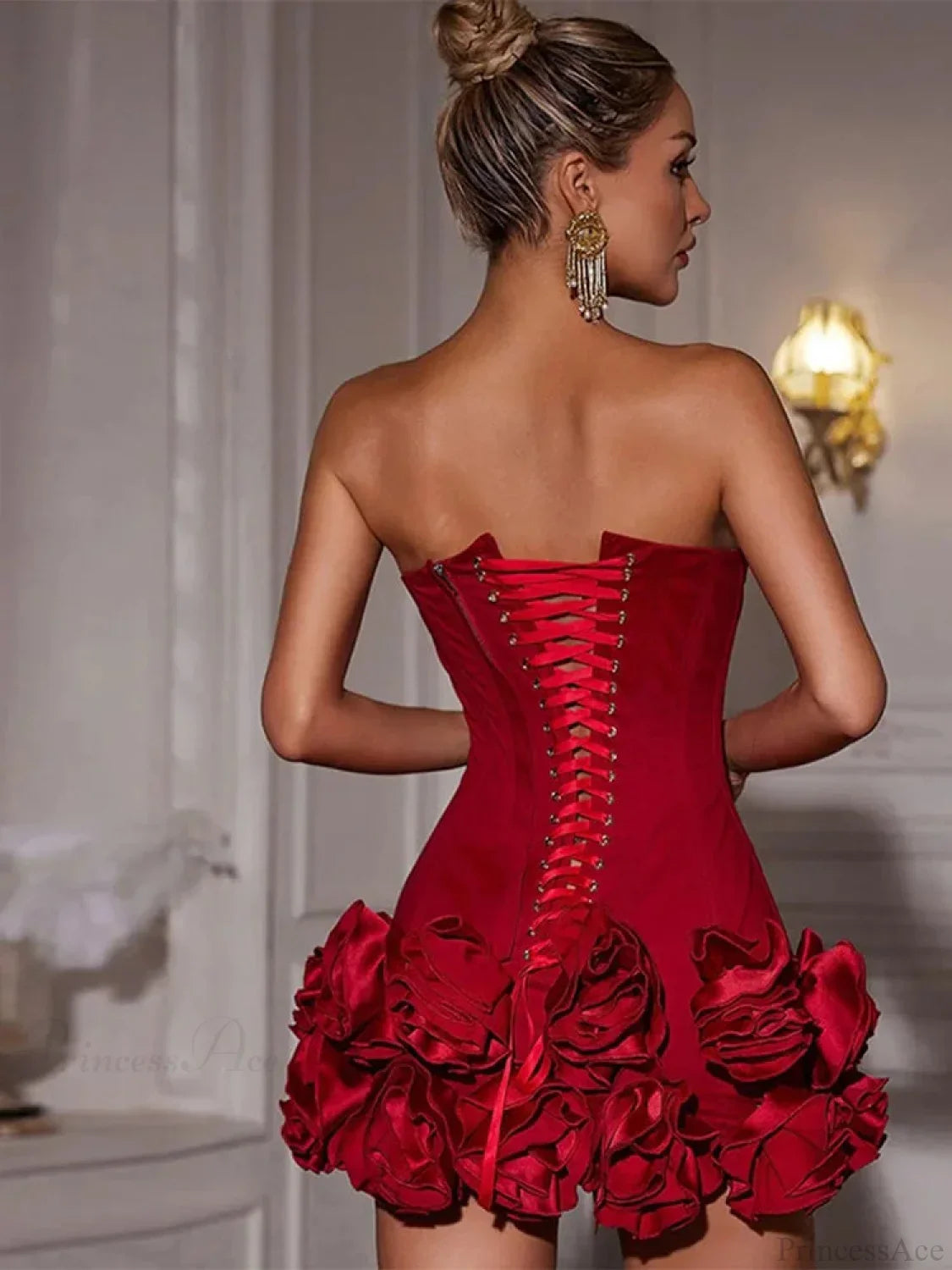 Vivienne Bandage Mini Dress with 3D Florals Burgundy 2
