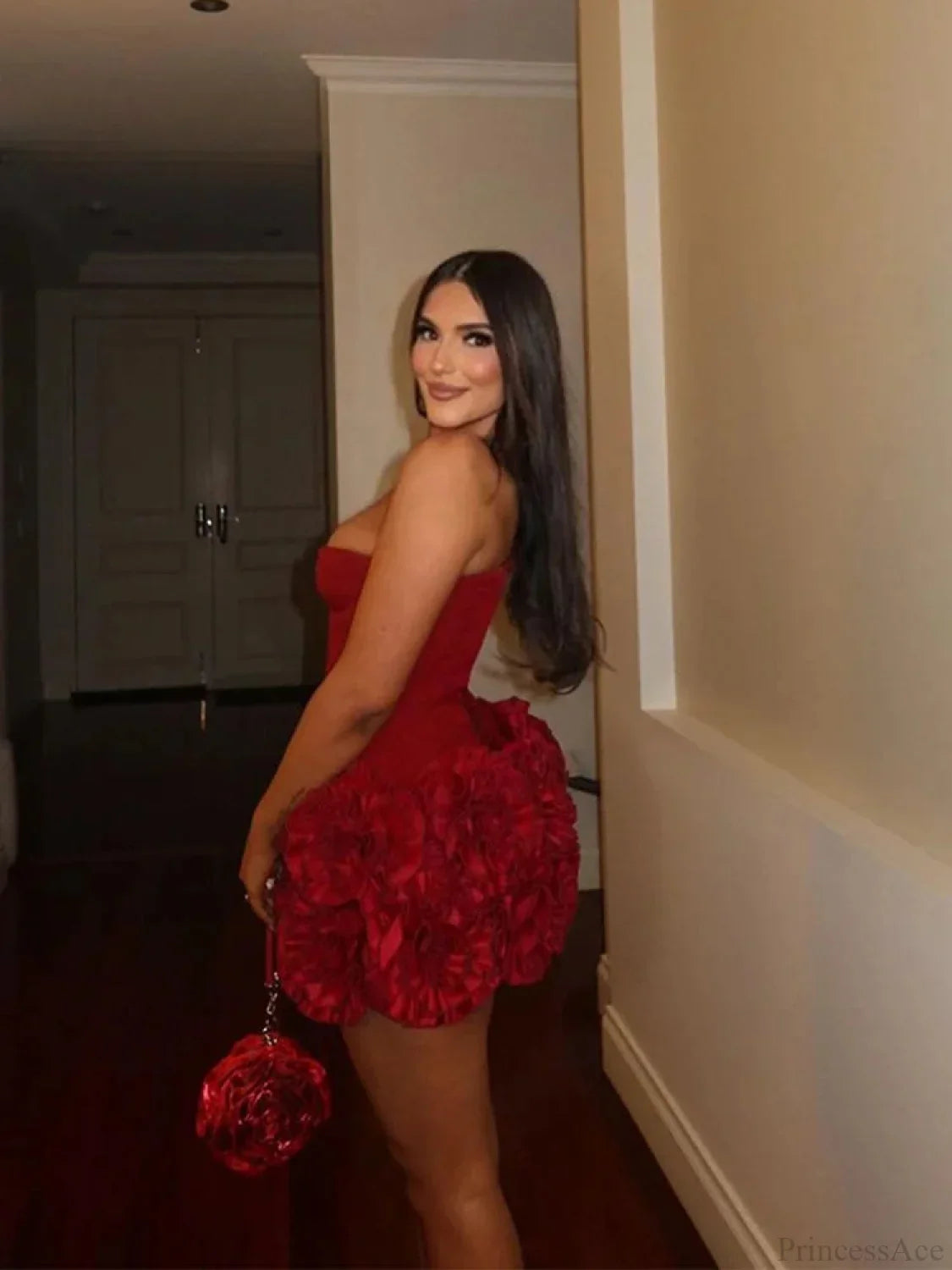 Vivienne Bandage Mini Dress with 3D Florals Burgundy 5