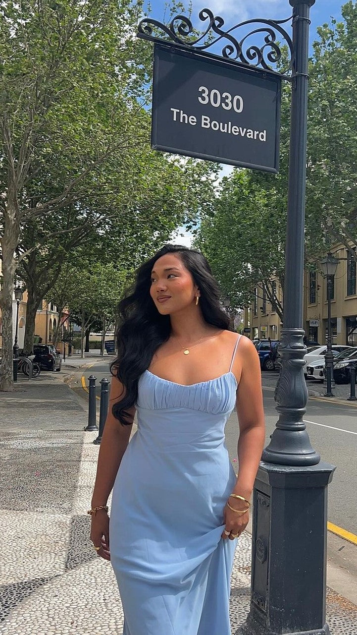 Margie Satin Midi Dress Blue 4