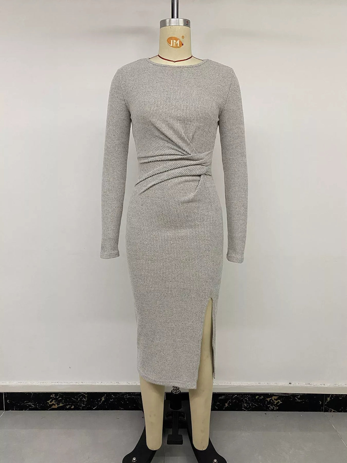 Celeste Ribbed Knit Midi Dress Flower Gray 5