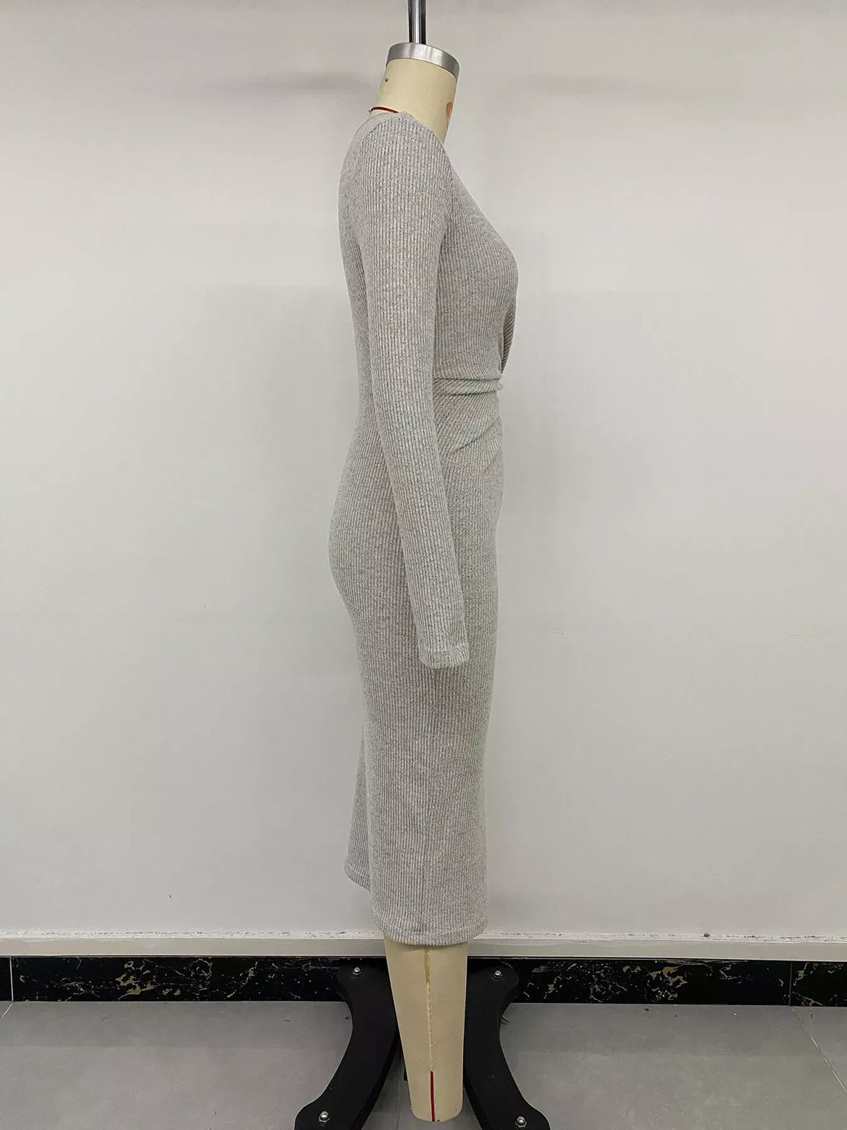 Celeste Ribbed Knit Midi Dress Flower Gray 6