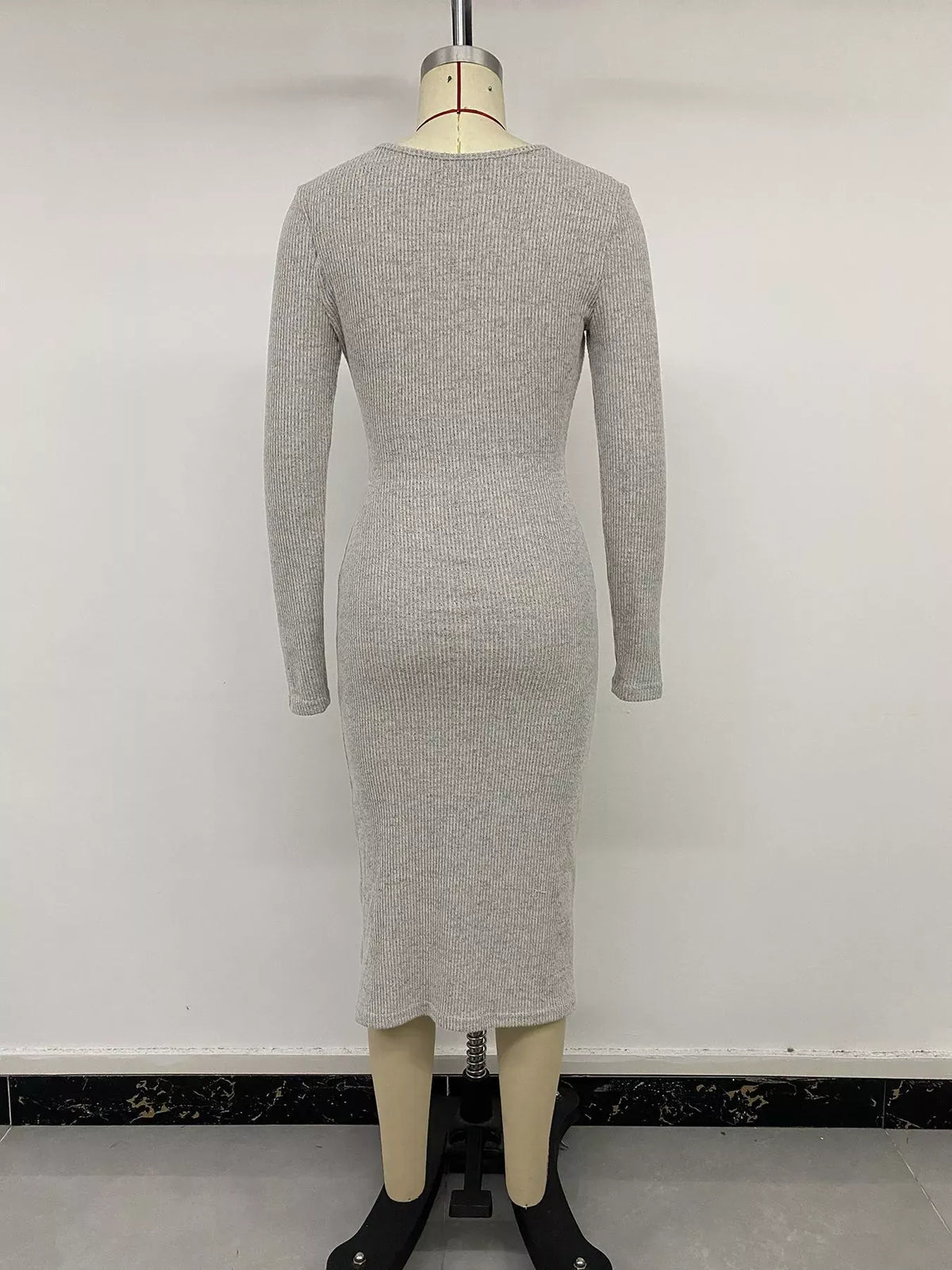 Celeste Ribbed Knit Midi Dress Flower Gray 7