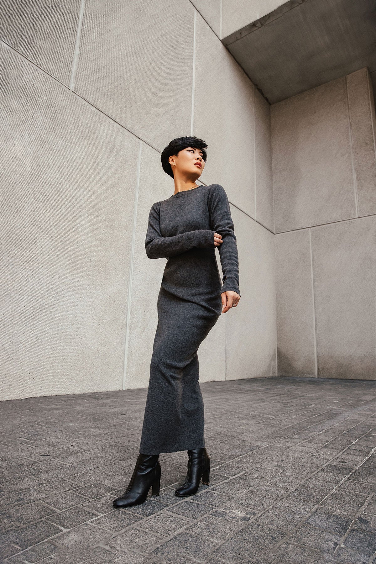 Robbie Satin Maxi Dress Graphite 2