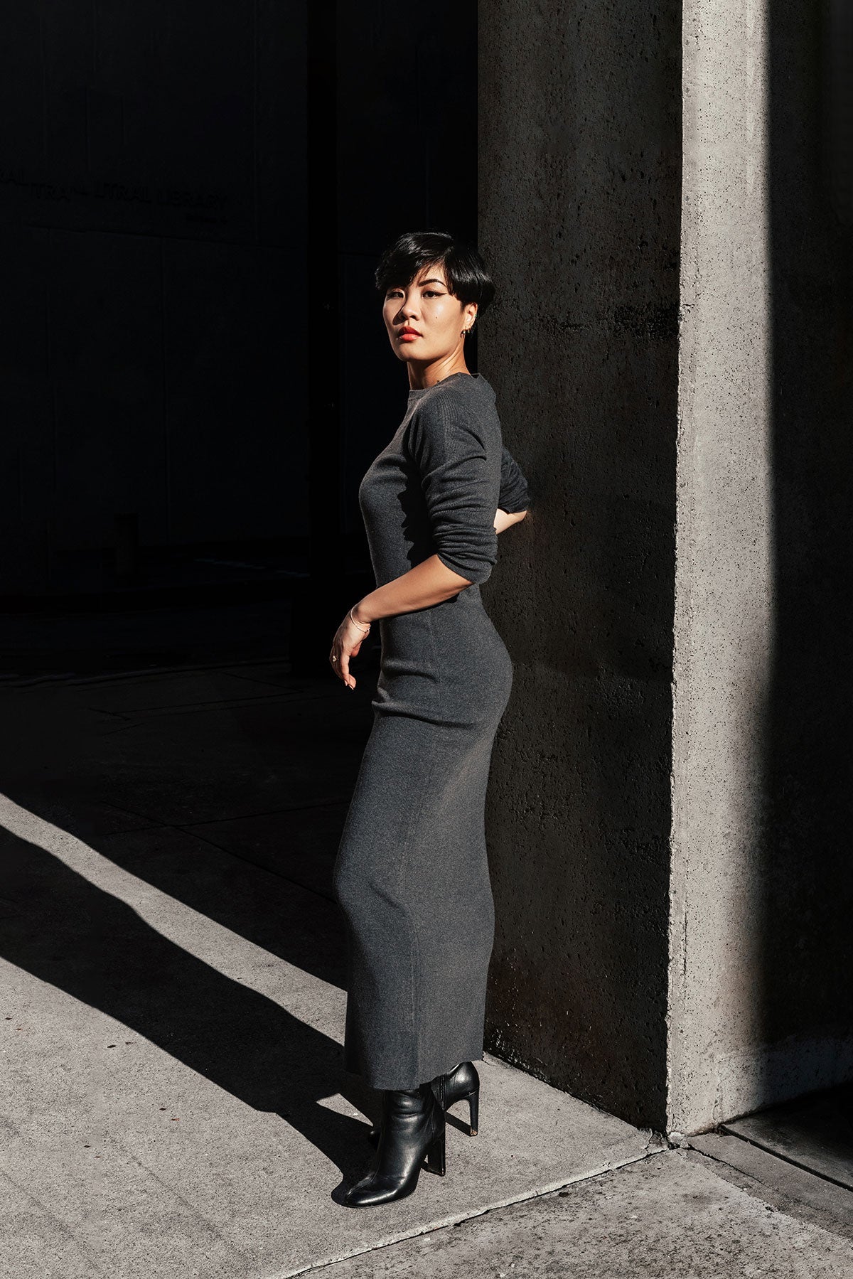 Robbie Satin Maxi Dress Graphite 10