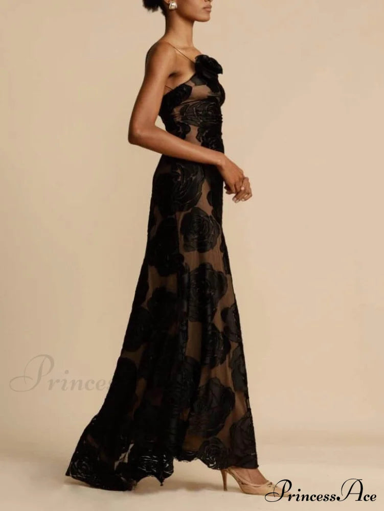 Rose 3D Floral Maxi Dress Black 3