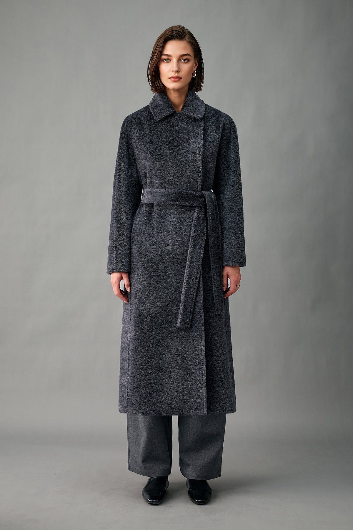 Evangeline Alpaca Wool Maxi Coat Ash Grey 10