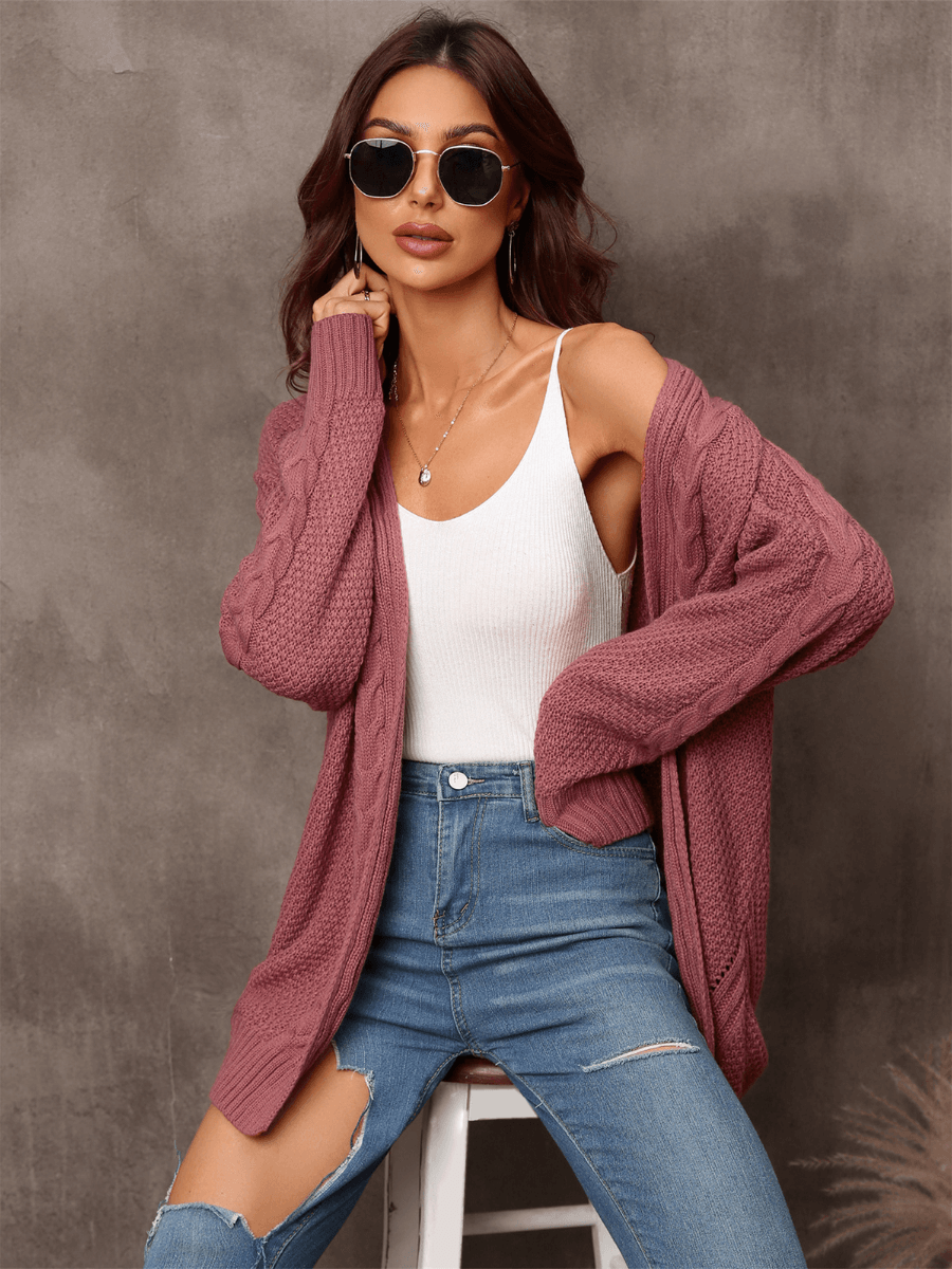 Ludlow Cable Knit Cardigan in Blush Rust 1