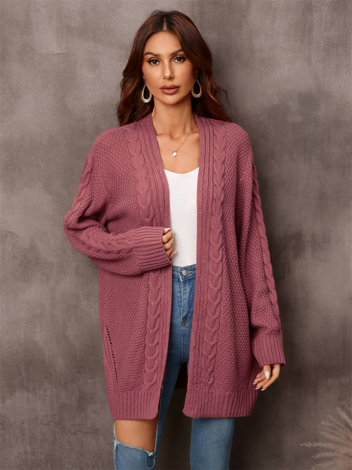 Ludlow Cable Knit Cardigan in Blush Rust 2