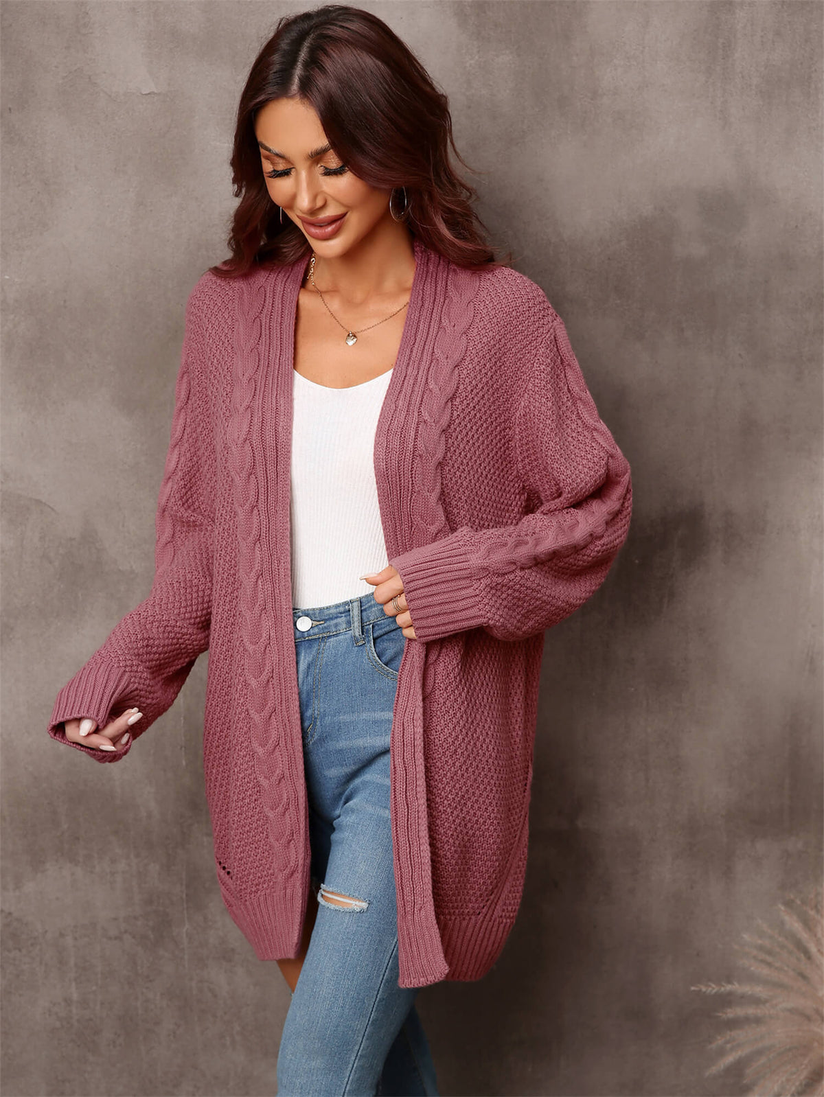 Ludlow Cable Knit Cardigan in Blush Rust 3