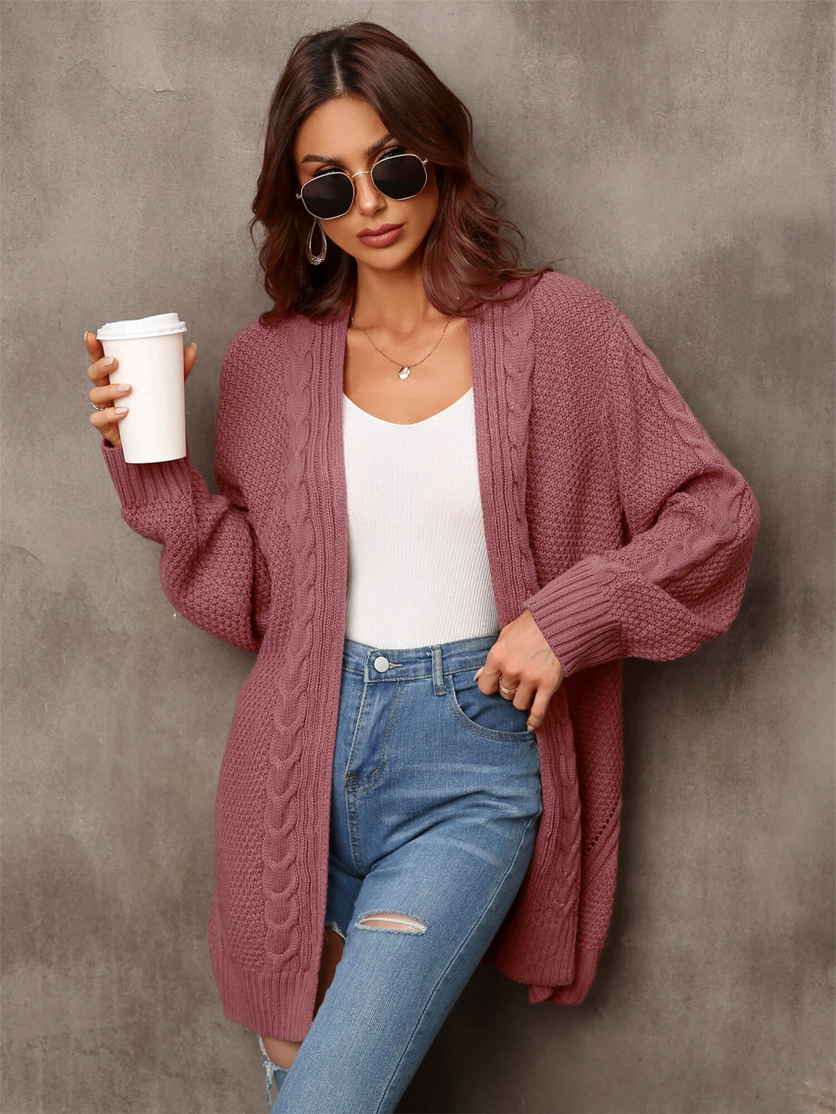Ludlow Cable Knit Cardigan in Blush Rust 4