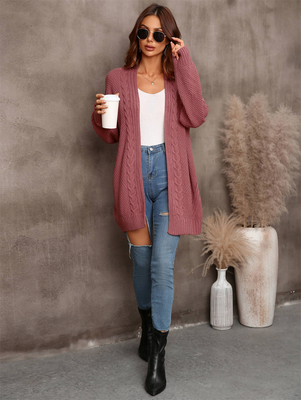 Ludlow Cable Knit Cardigan in Blush Rust 5