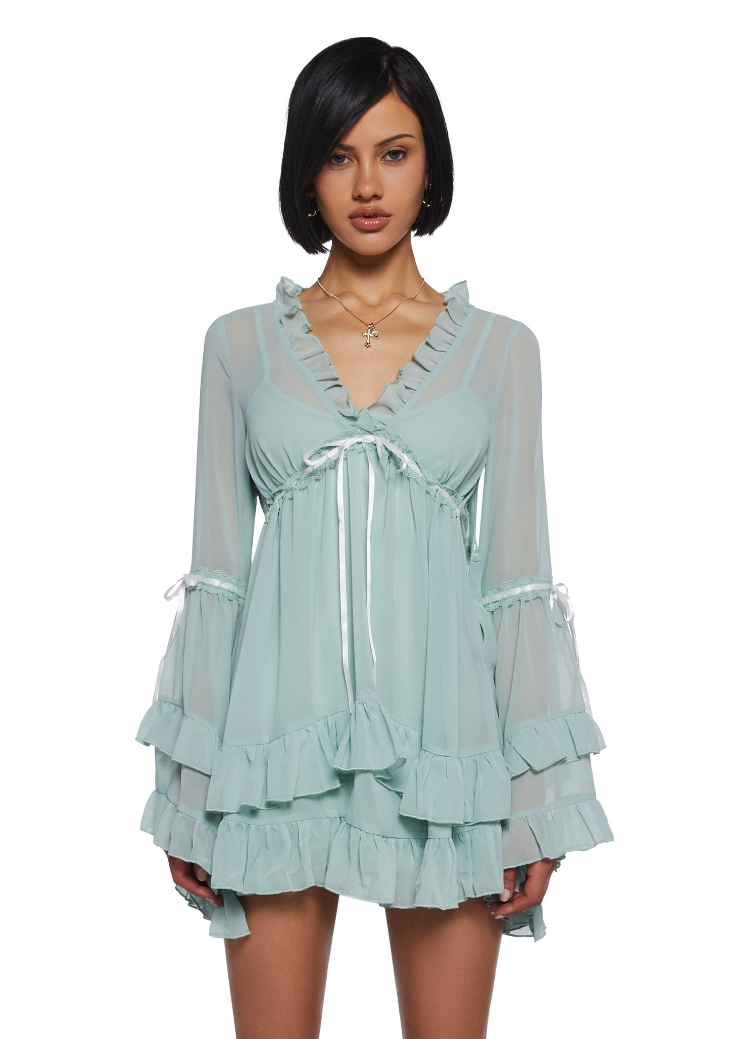 Divinity Velvet Mini Dress Light Green 1