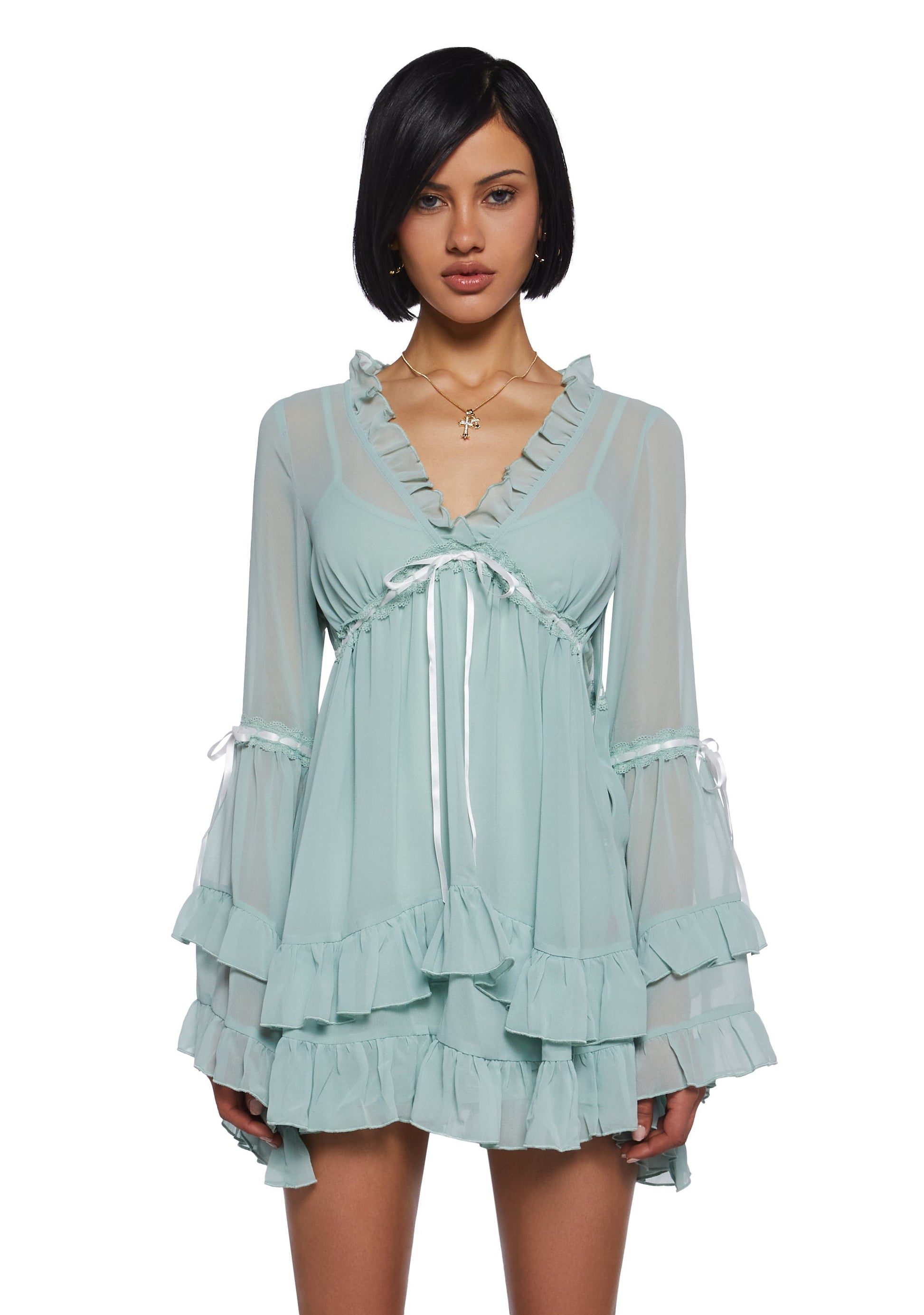 Divinity Velvet Mini Dress Light Green 1