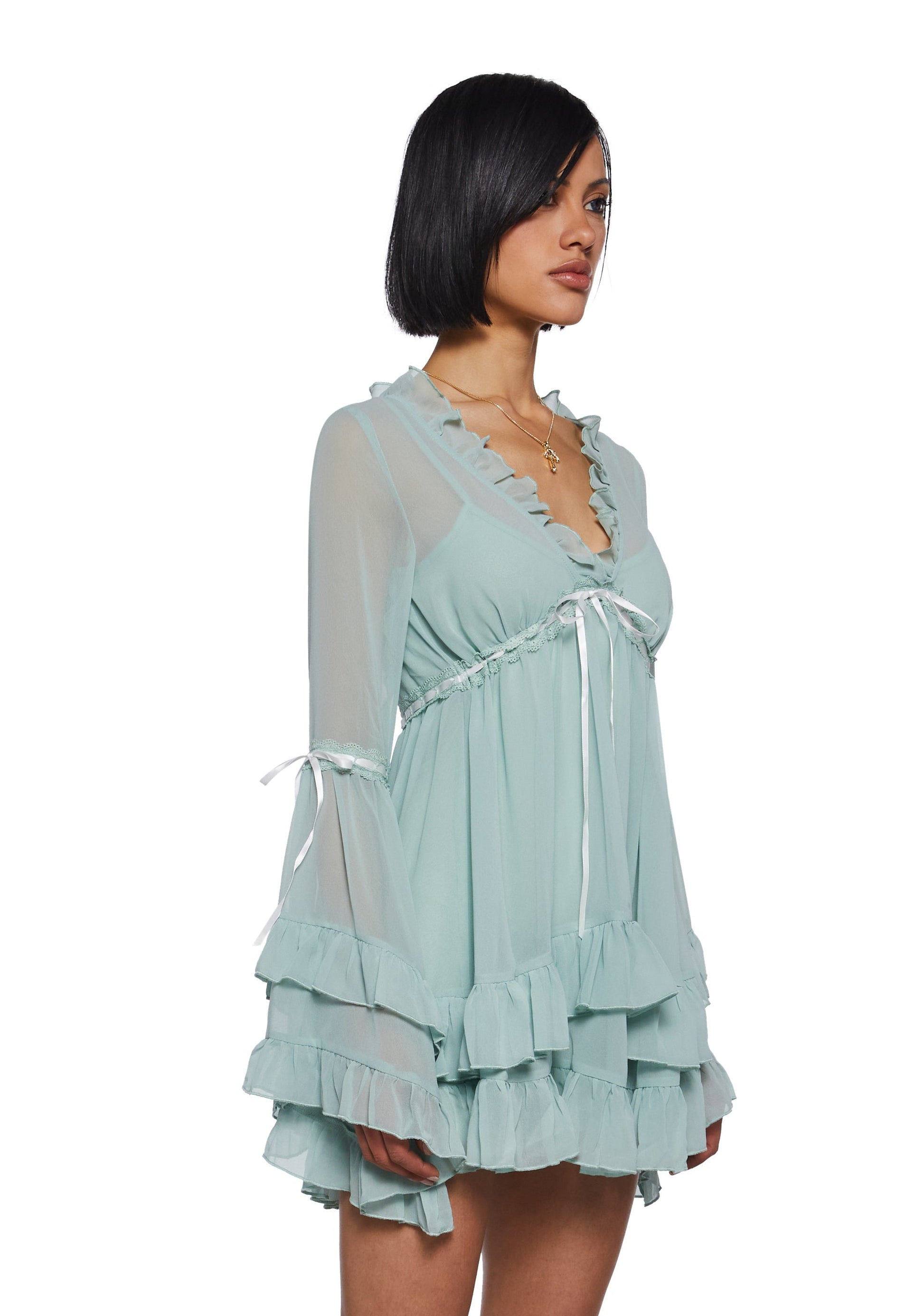 Divinity Velvet Mini Dress Light Green 3