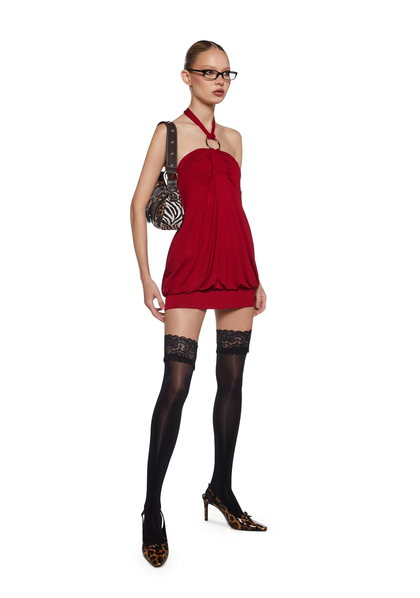 Cailée Halter Bubble Mini Dress in Black BLACK 16