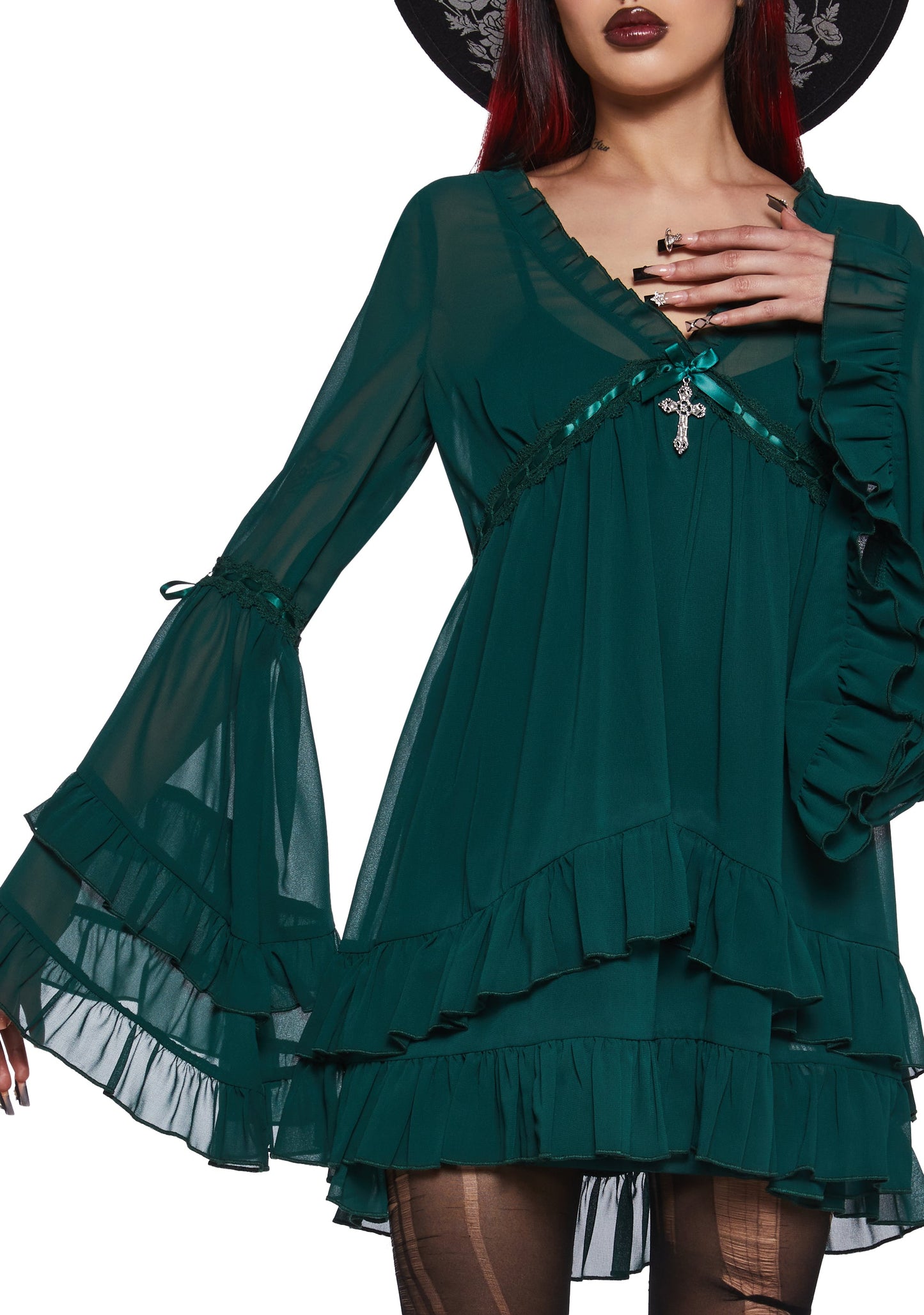 Divinity Velvet Mini Dress Green 5