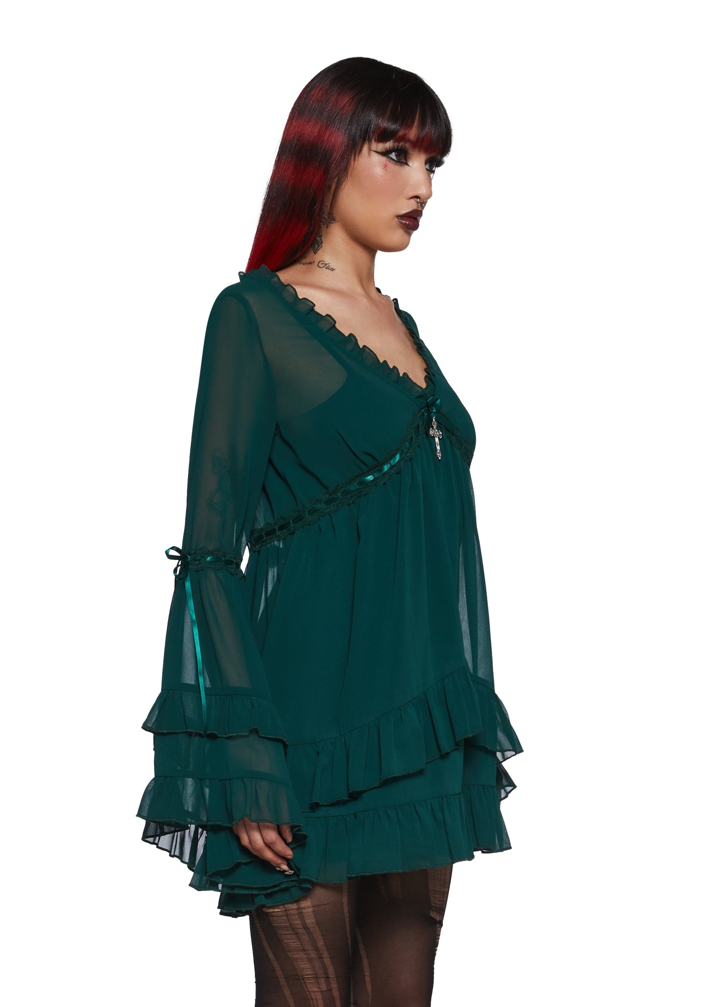 Divinity Velvet Mini Dress Green 3