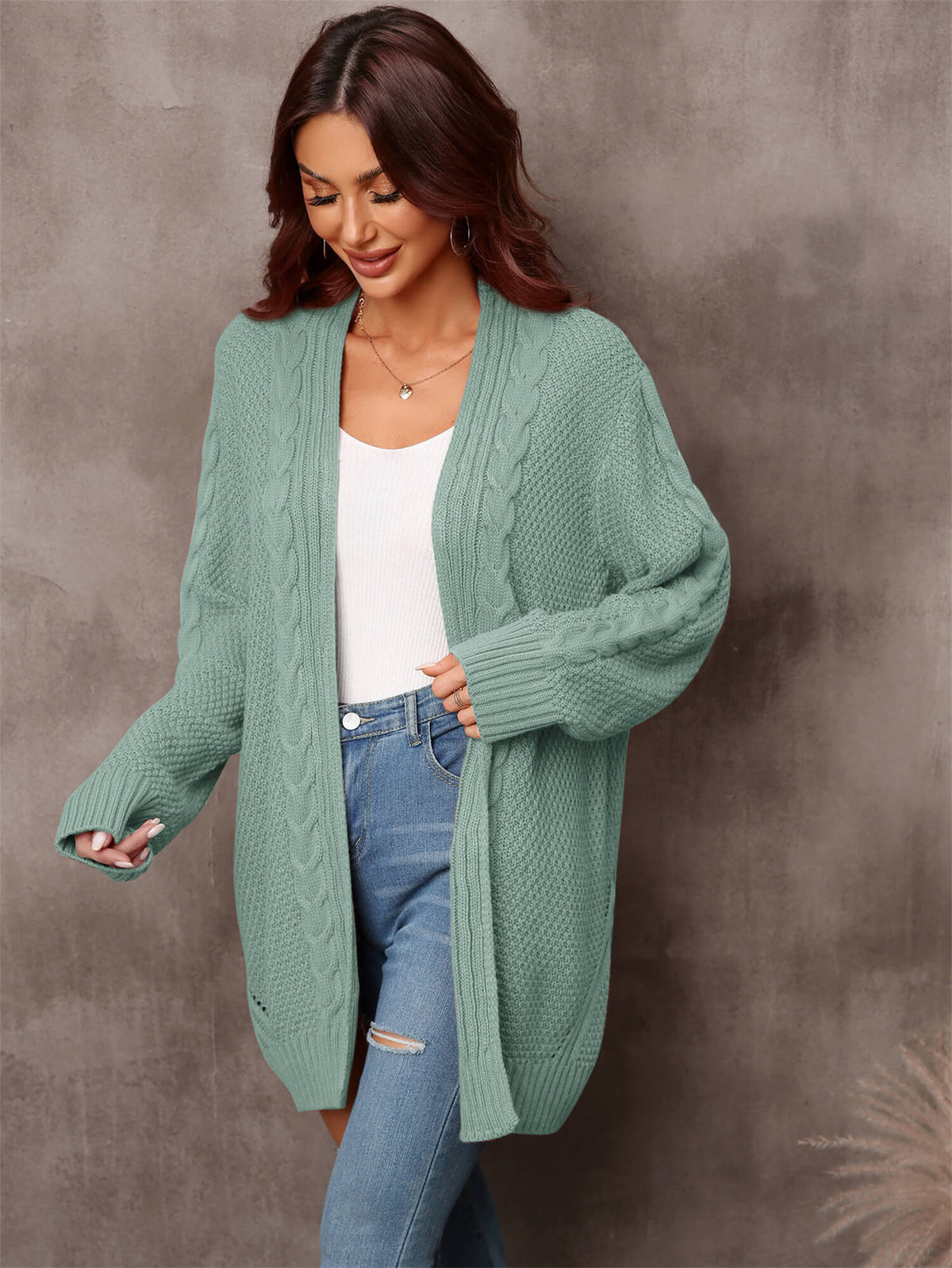 Ludlow Cable Knit Cardigan in Blush Sage 3