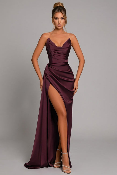 Seraphina Satin Ruched Maxi Dress Crimson Red 1