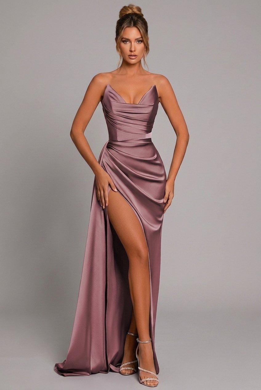 Seraphina Satin Ruched Maxi Dress Light Blue 5