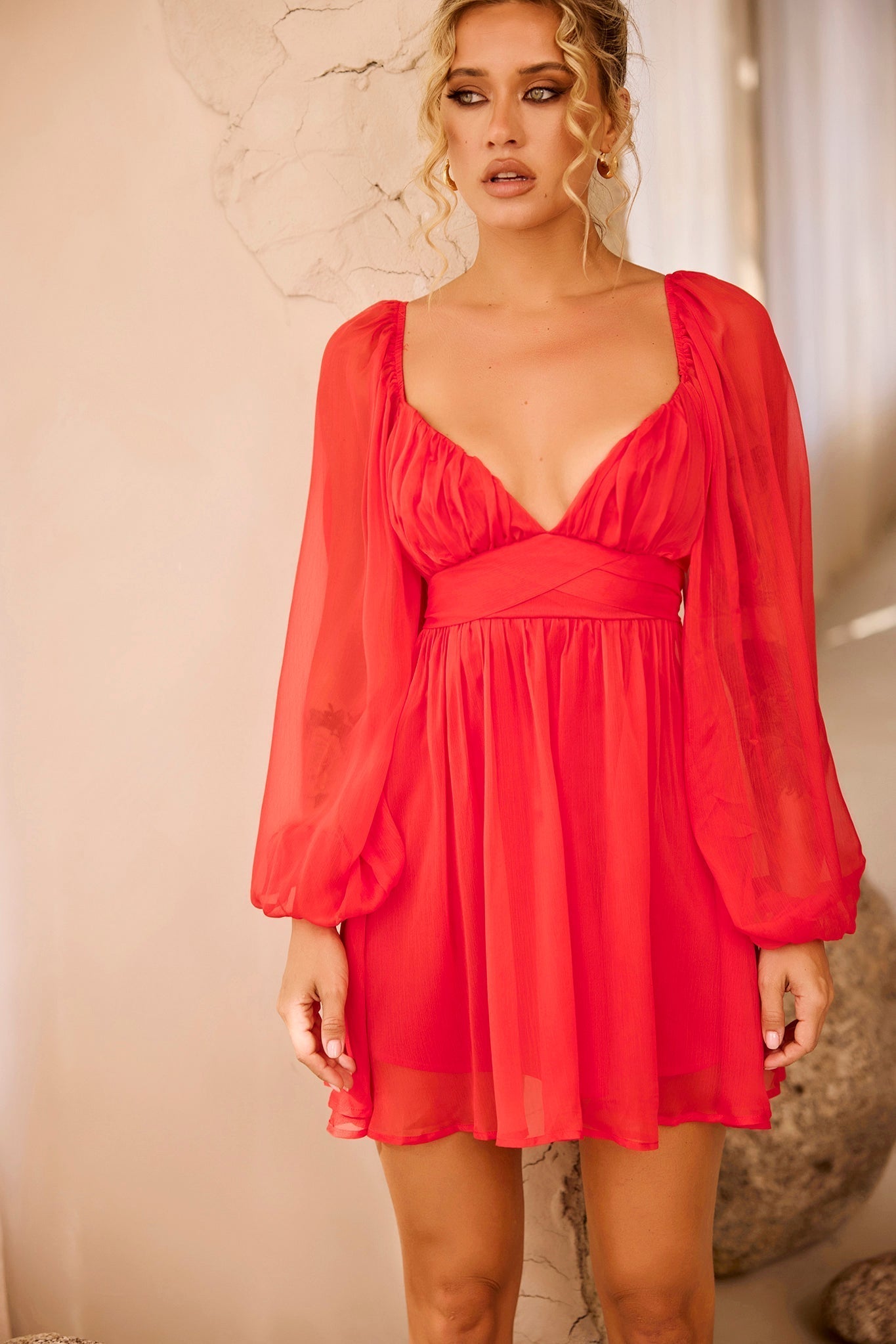 Seabreeze Linen Mini Dress Red 1