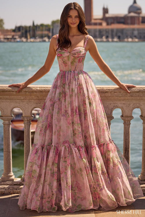 Ophelia Illusion Floral Prom Dress Light Pink Print 1