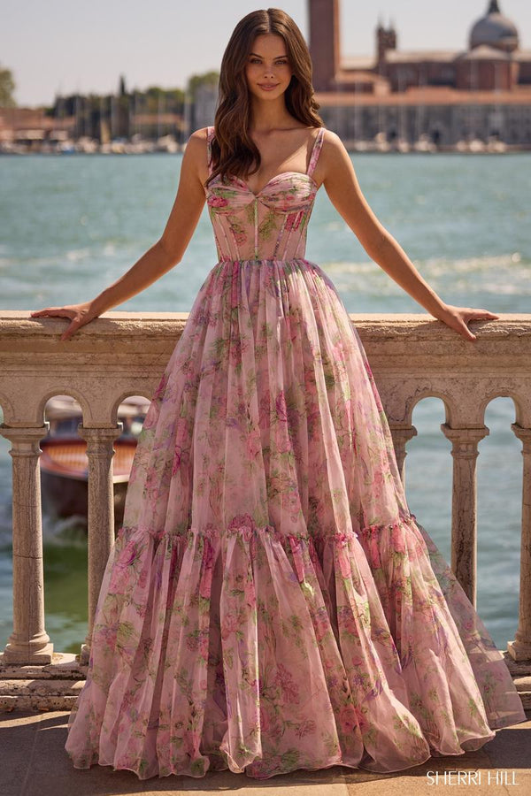 Ophelia Illusion Floral Prom Dress