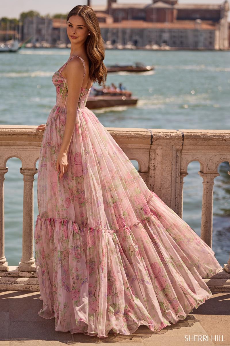 Ophelia Illusion Floral Prom Dress Light Pink Print 2